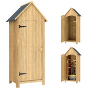 Outsunny Caseta Jardín Exterior de Madera 77,5x54,2x179,5 cm 0,3 m² Cobertizo Jardín Exterior Armario para Almacenaje de Herramientas con 3 Estantes y 2 Puertas con Cerrojo para Patio Terraza Natural