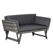 Outsunny Sofá de Ratán de 2 Plazas Convertible en Cama Individual con Reposabrazos Abatibles y Cojines Acolchados Jardín Patio Terraza 129x63x67 cm Gris