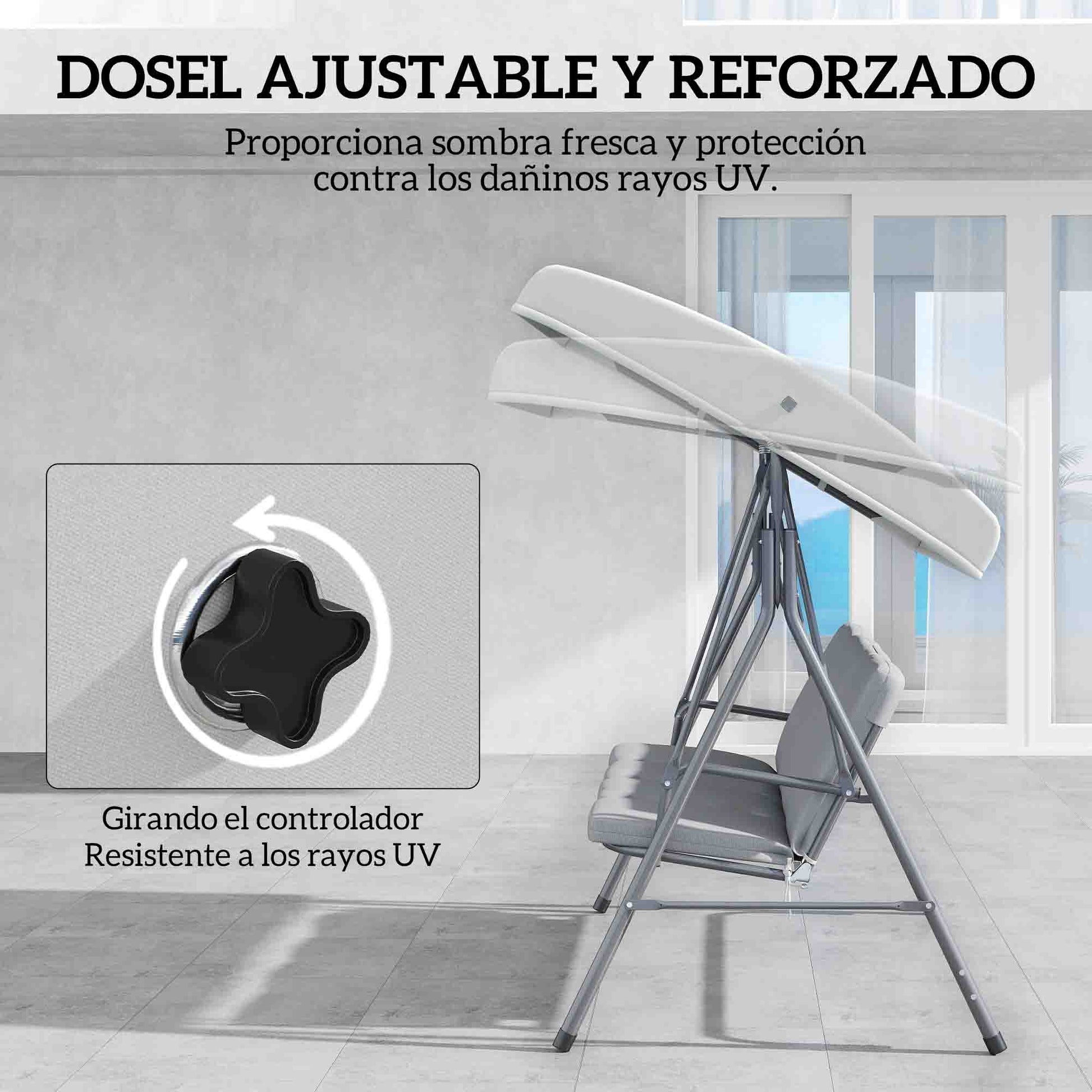 Outsunny Columpio de Jardín Exterior de 3 Plazas, Balancín de Jardín Exterior con Techo Ajustable y Marco de Acero, para Balcón, Terraza, Patio, Carga 210 kg, 172x110x156 cm, Gris Claro