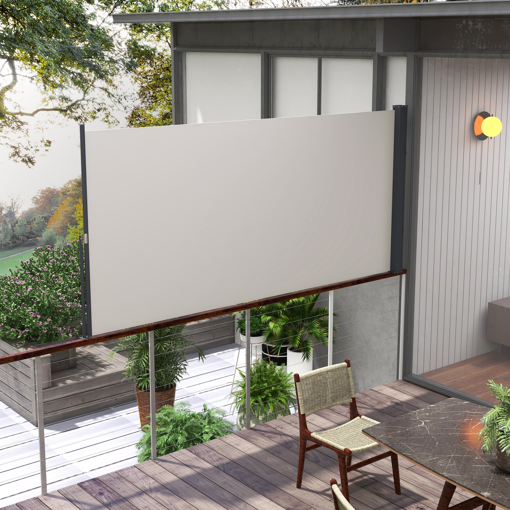 Outsunny Toldo Lateral Retráctil Pantalla Enrollable Mampara de Privacidad Impermeable y Anti-UV Protege la Privacidad para Jardín Balcón Terraza 300x140 cm Gris Claro