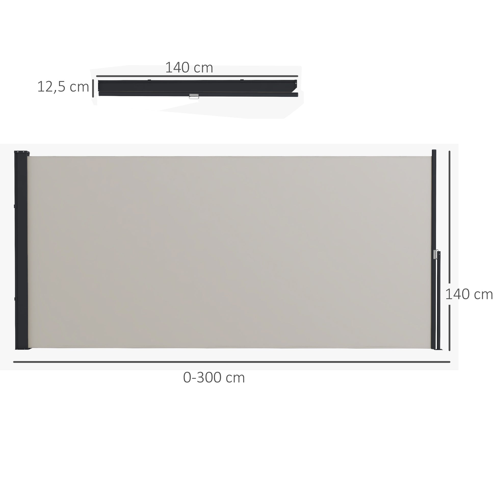 Outsunny Toldo Lateral Retráctil Pantalla Enrollable Mampara de Privacidad Impermeable y Anti-UV Protege la Privacidad para Jardín Balcón Terraza 300x140 cm Gris Claro