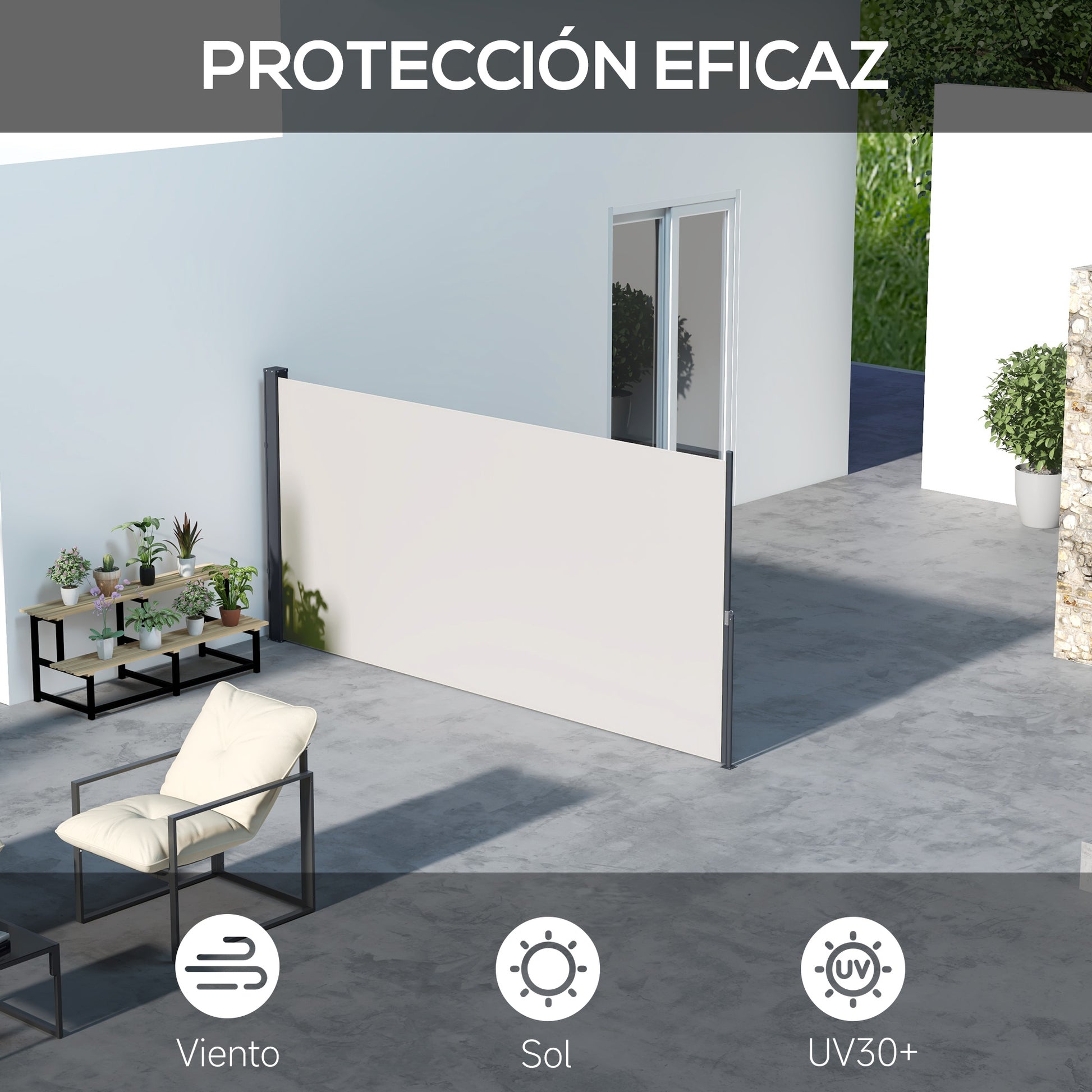 Outsunny Toldo Lateral Retráctil Pantalla Enrollable Mampara de Privacidad Impermeable y Anti-UV Protege la Privacidad para Jardín Balcón Terraza 300x140 cm Gris Claro
