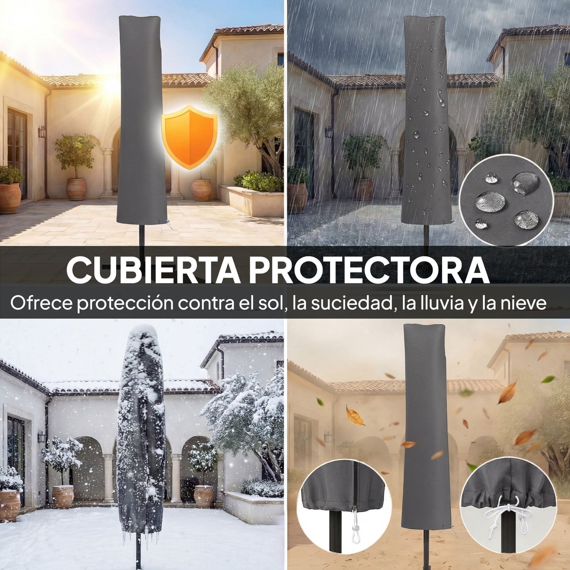 Outsunny Parasol Excéntrico, Ø300 cm, Sombrilla de Jardín con Base Cruzada, Manivela, Funda Protectora y Cuerdas de Viento, UPF30+, para Terraza, Patio, Gris Oscuro