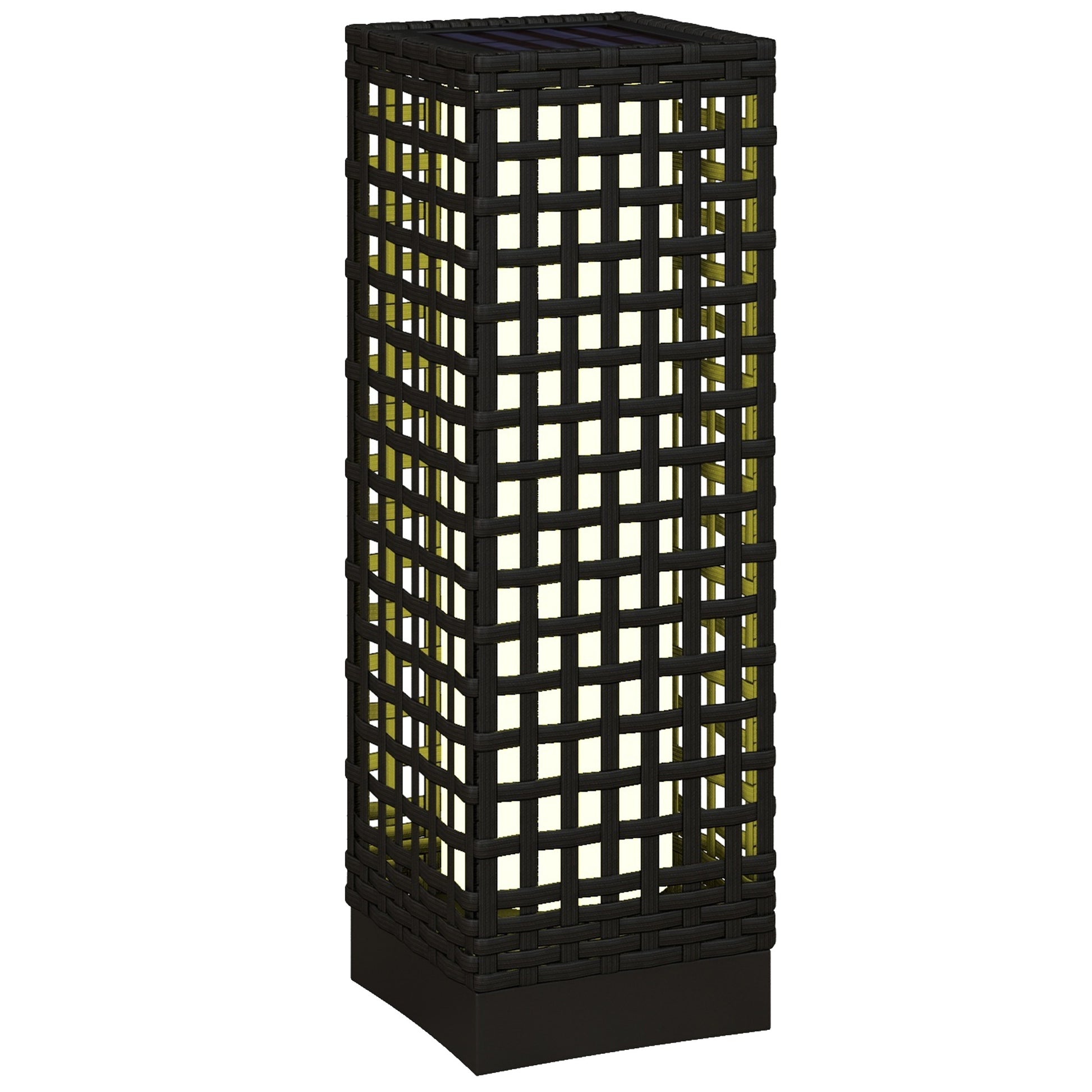 Outsunny Linterna de Jardín de Ratán Sintético Farola Solar con Luces LED Encendido y Apagado Automático para Terraza Balcón Patio 15,5x15,5x46 cm Negro