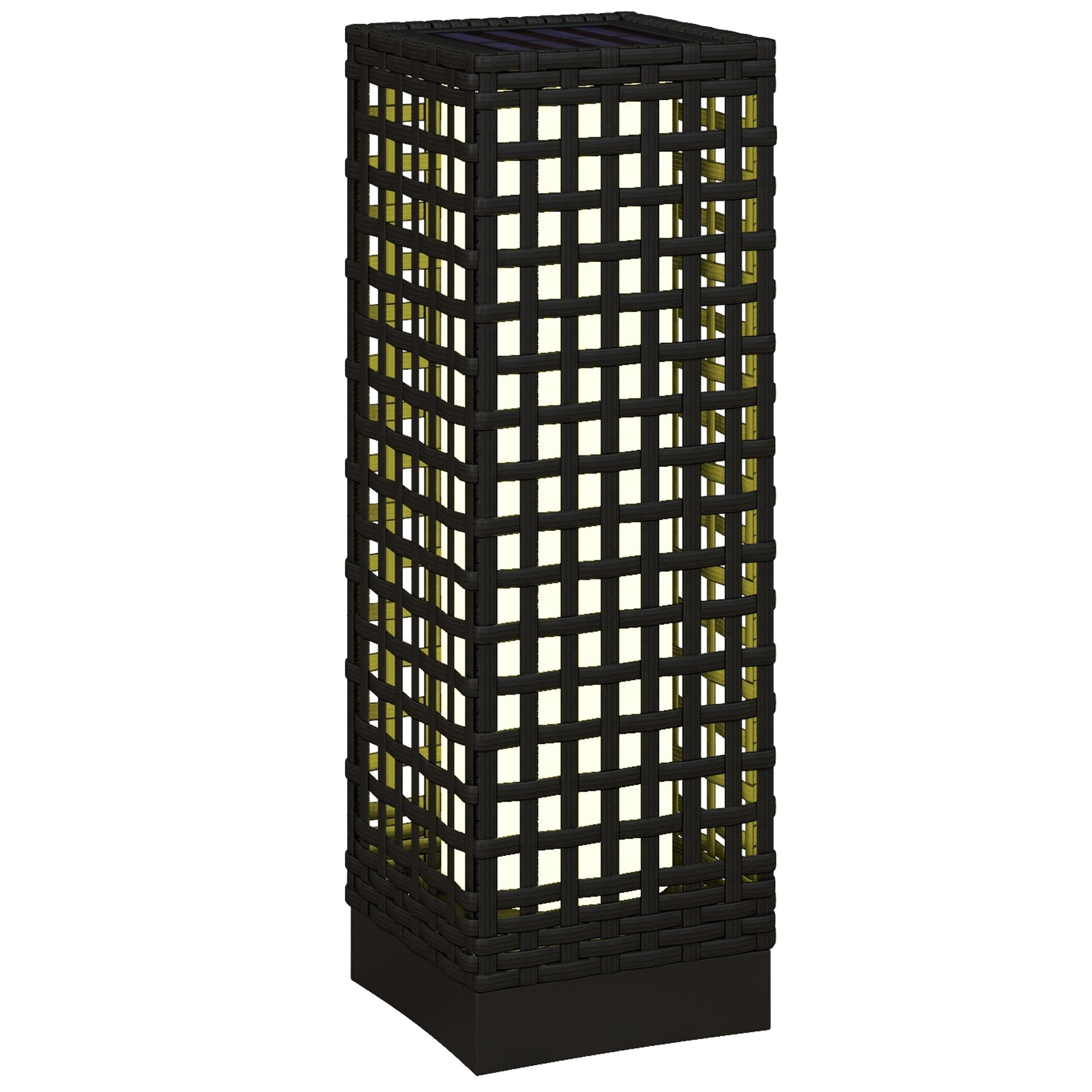 Outsunny Linterna de Jardín de Ratán Sintético Farola Solar con Luces LED Encendido y Apagado Automático para Terraza Balcón Patio 15,5x15,5x46 cm Negro