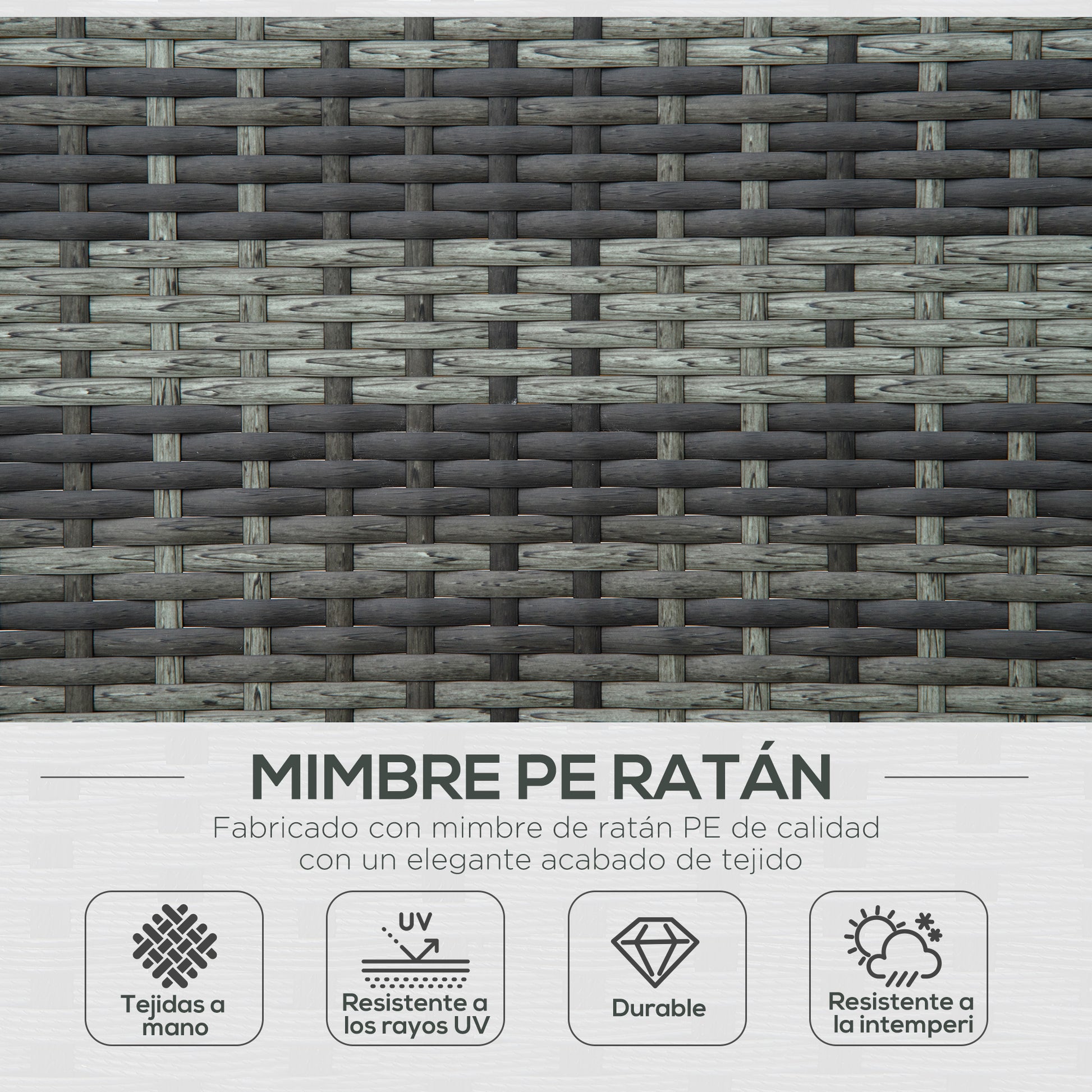 Outsunny Conjunto de Tumbona Exterior de Ratán 2 Plazas con Cojines Acolchados Resistente al Agua con Respaldo Regulable de 5 Niveles Soporta 220 kg 195x120x28 cm Gris