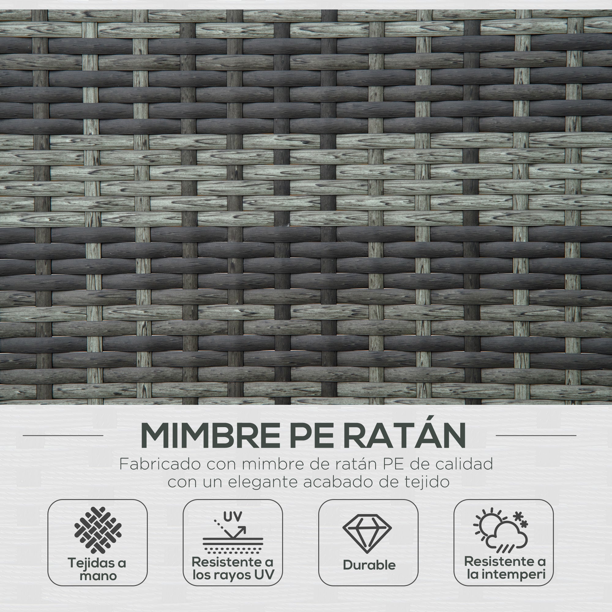 Outsunny Conjunto de Tumbona Exterior de Ratán 2 Plazas con Cojines Acolchados Resistente al Agua con Respaldo Regulable de 5 Niveles Soporta 220 kg 195x120x28 cm Gris