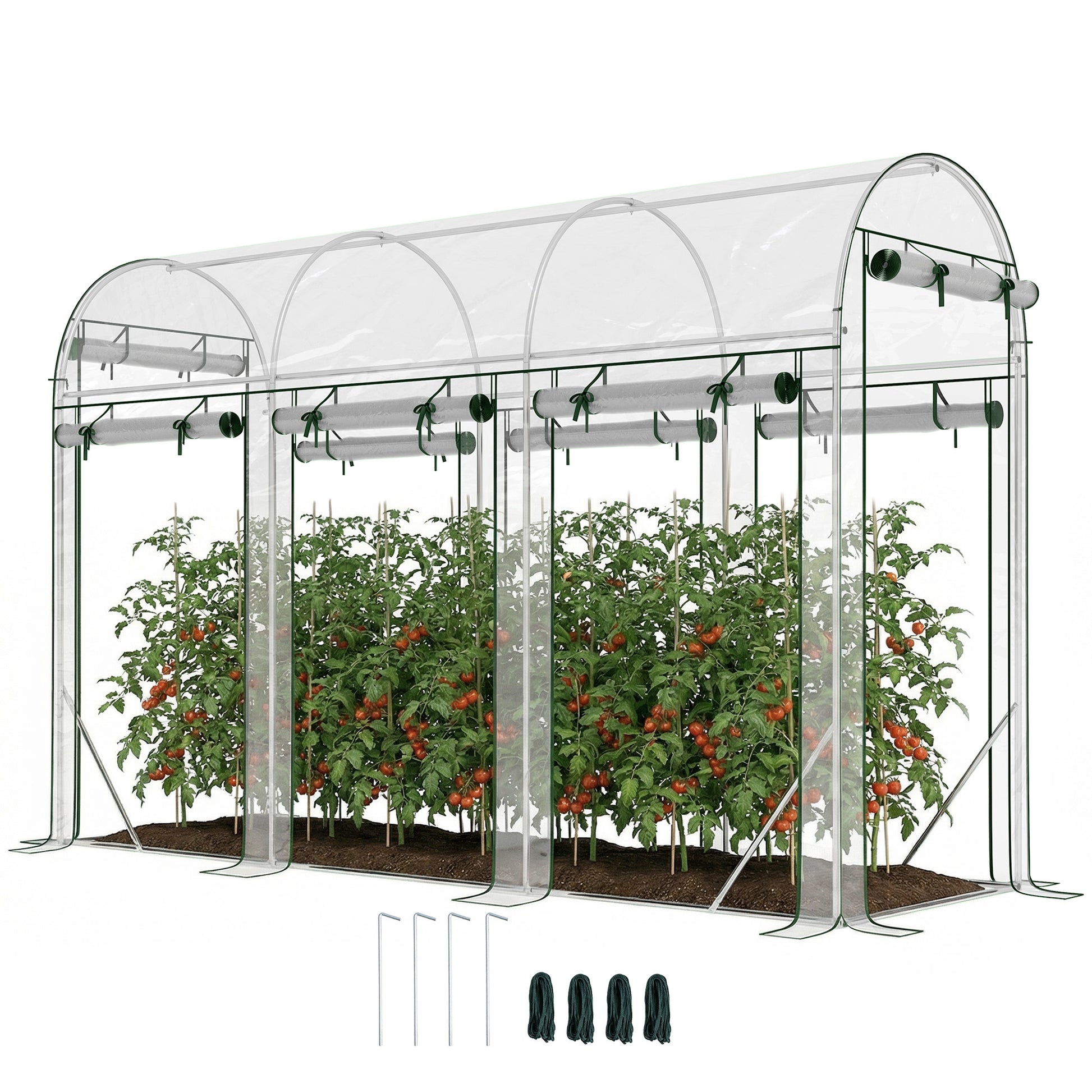 Outsunny Invernadero de Exterior 3x1x2 m, Invernadero de Túnel con 8 Puertas Enrollables, Cubierta de Plástico y Marco de Acero Galvanizado, Anti-UV, Impermeable, para Cultivos, Transparente