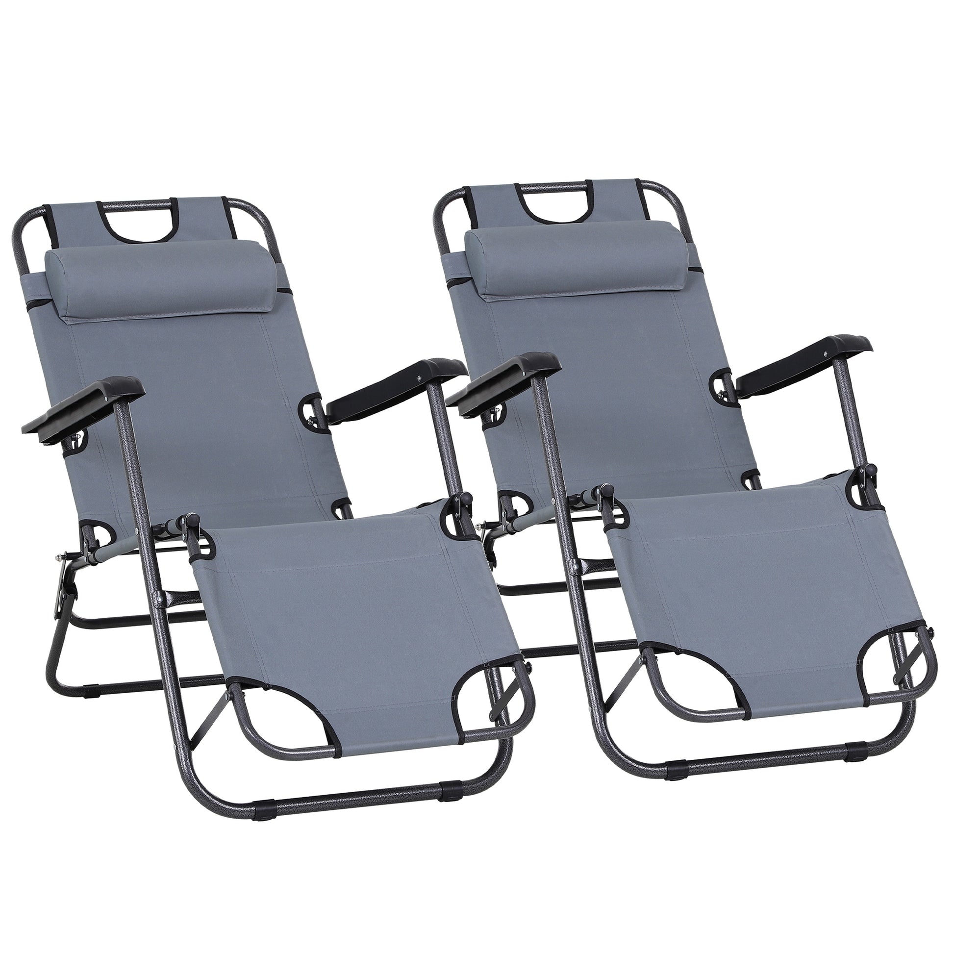 Outsunny Conjunto de 2 Tumbonas Reclinables y Plegables Tumbonas de Jardín con Respaldo Ajustable Reposacabezas y Bolsillo Carga 136 kg 118x60x80 cm Gris