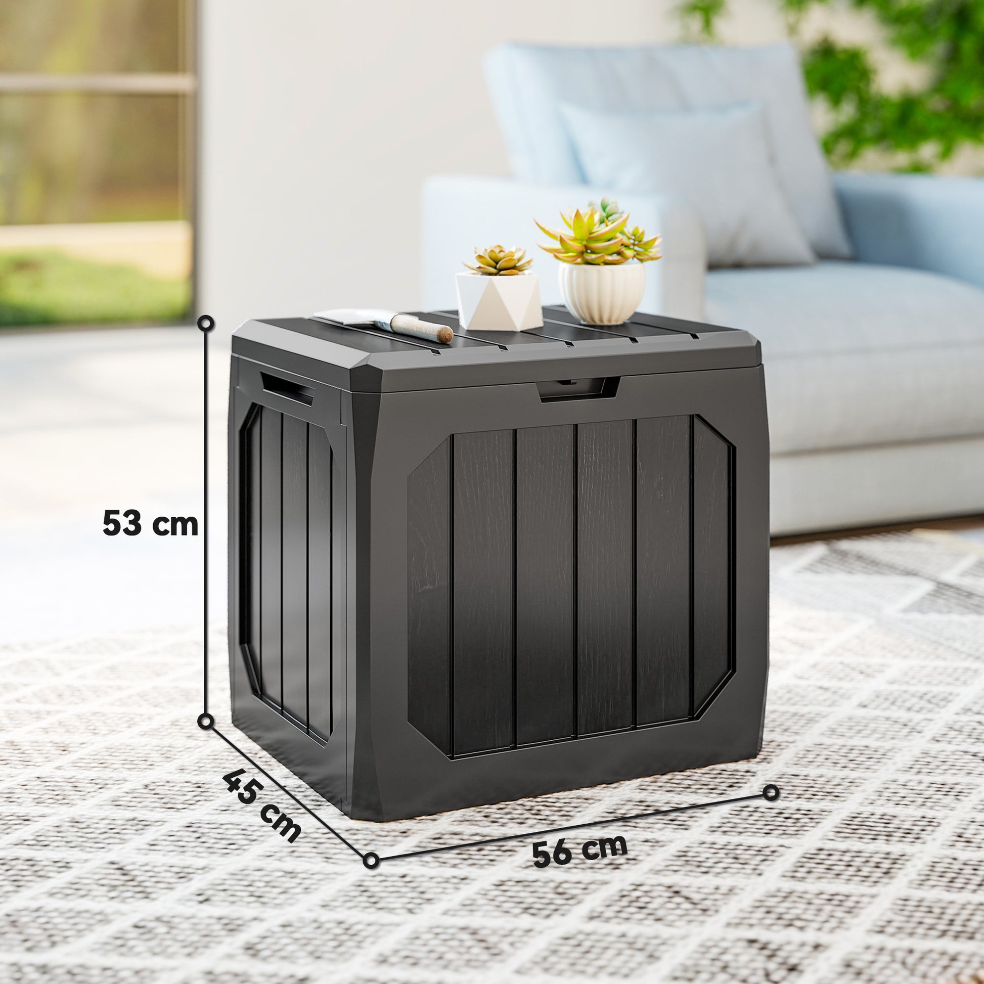 Outsunny Arcón Exterior Capacidad 121L, Baúl Almacenaje Exterior de Plástico con 2 Asas y Tapa Bloqueable, Impermeable, Resistente a la Intemperie, para Jardín, Terraza, Patio, 56x45x53 cm, Negro