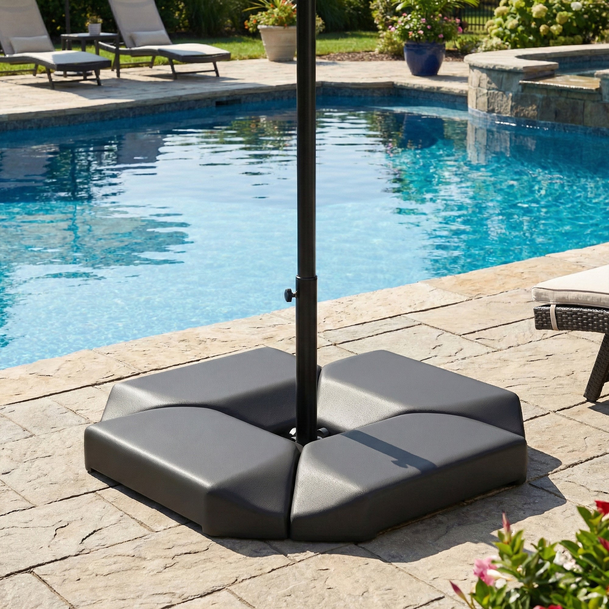 Outsunny Base para Sombrilla de 4 Piezas, para Cantilever y de Doble Cara, Soporte para Parasol de HDPE Rellenable con Agua 77 kg o Arena 100 kg, para Jardín, Patio, Terraza, Negro