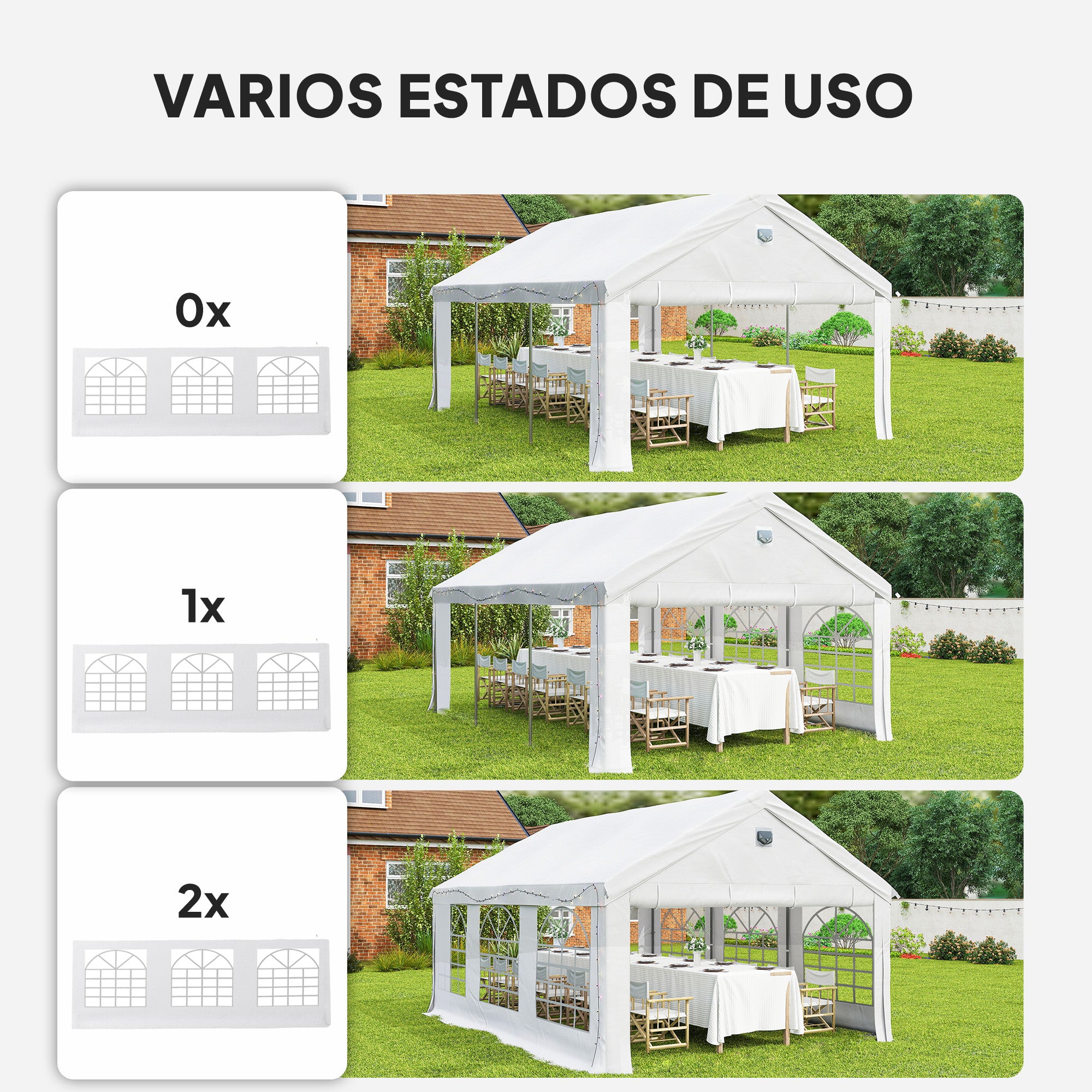 Outsunny Carpa para Fiesta 4x6 m, Carpa de Jardín con Estructura Acero Galvanizado, Paredes Laterales Extraíbles, 2 Puertas con Cremallera, Ventanas, UPF30+, Cenador Gazabo para Boda, Eventos, Blanco