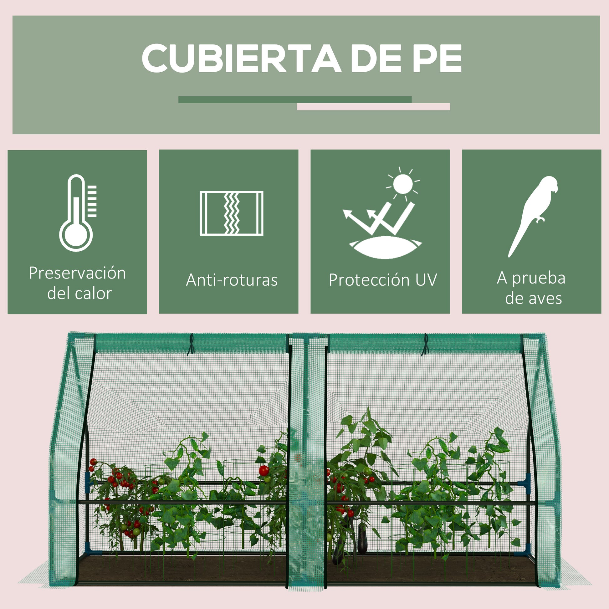 Outsunny Invernadero de Jardín Terraza Vivero para Huerto Plantas con Puertas Color Verde Tubo de Acero PE 180x90x90 cm
