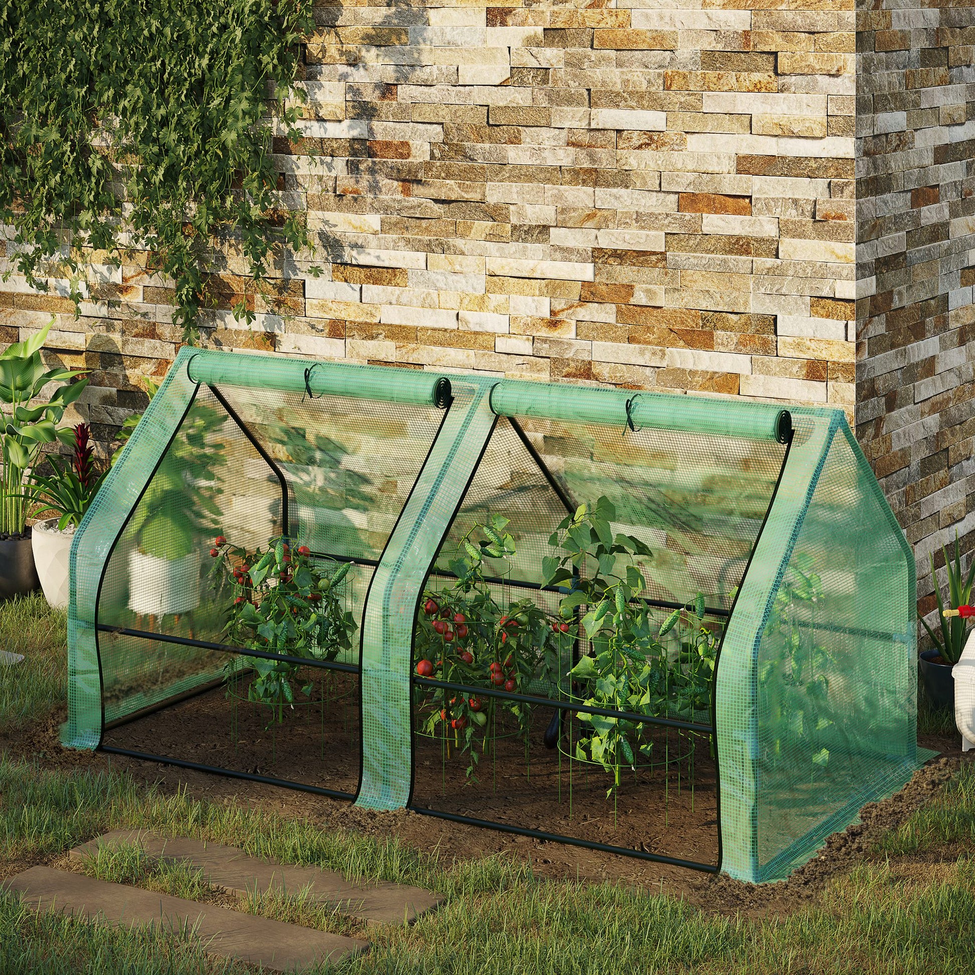 Outsunny Invernadero de Jardín Terraza Vivero para Huerto Plantas con Puertas Color Verde Tubo de Acero PE 180x90x90 cm