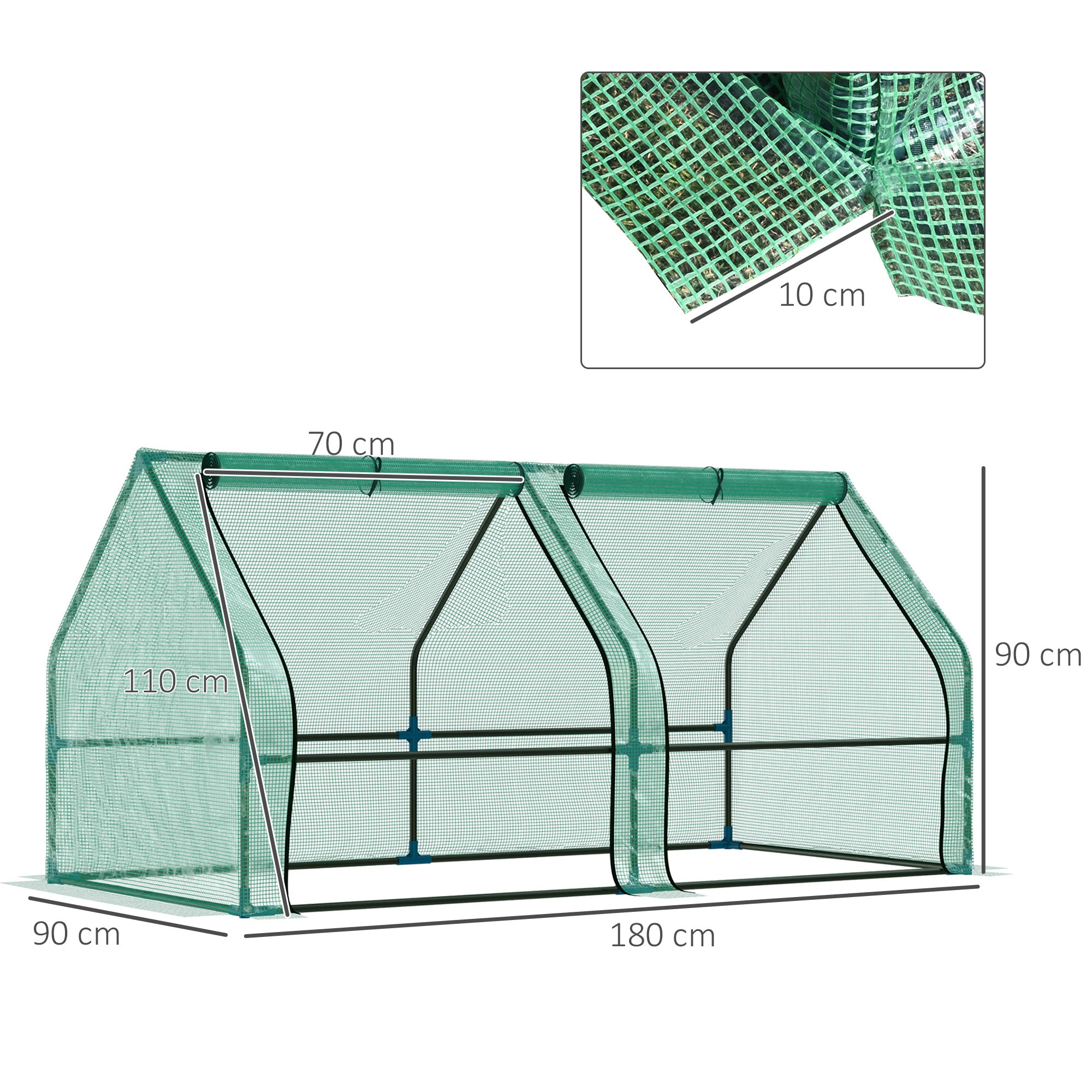 Outsunny Invernadero de Jardín Terraza Vivero para Huerto Plantas con Puertas Color Verde Tubo de Acero PE 180x90x90 cm