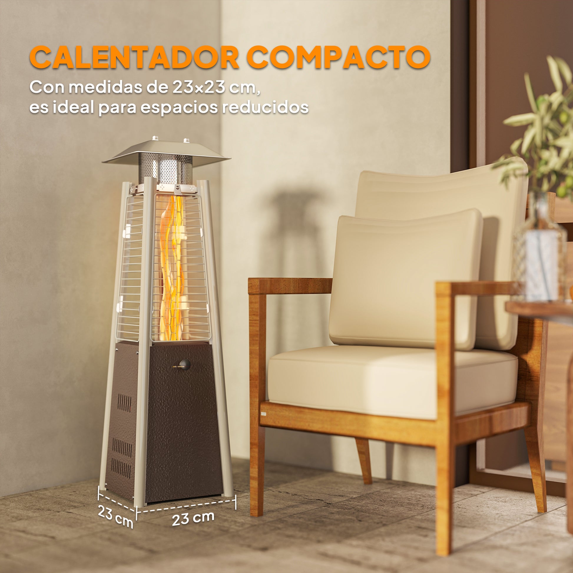 Outsunny Estufa de Gas Butano, 3000W, Calefactor de Exterior a Gas Portátil con Temperatura Ajustable, Protección contra Vuelcos, Ignición por Presión, para Butano y Propano, 3 m², Bronce