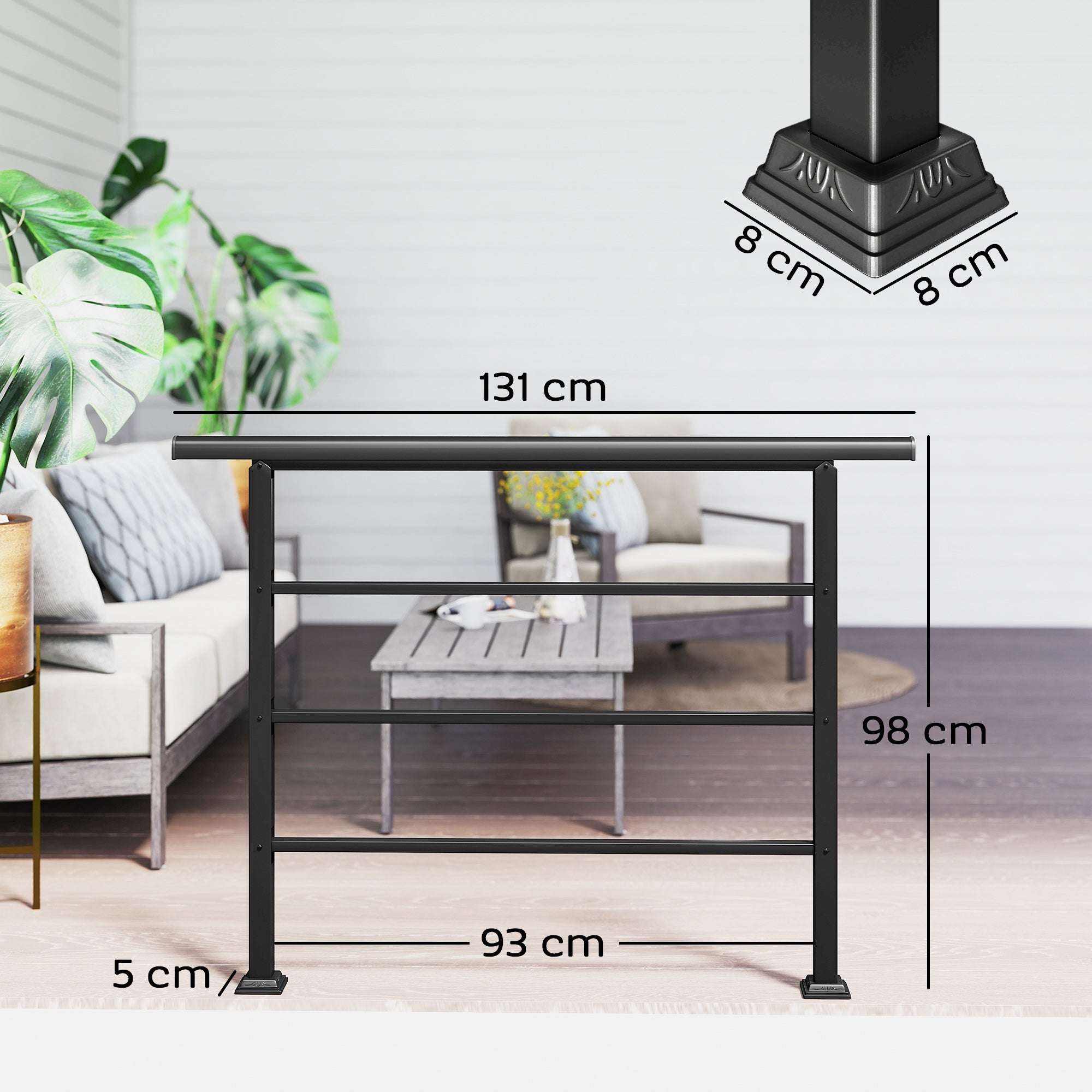 Outsunny Barandilla de Escalera, 131 cm, Pasamanos para Escalera con Kit de Instalación, Ángulo Ajustable para 1-4 Escalones, para Porches, Madera y Concreto, para Exterior, Terraza, Patio, Negro