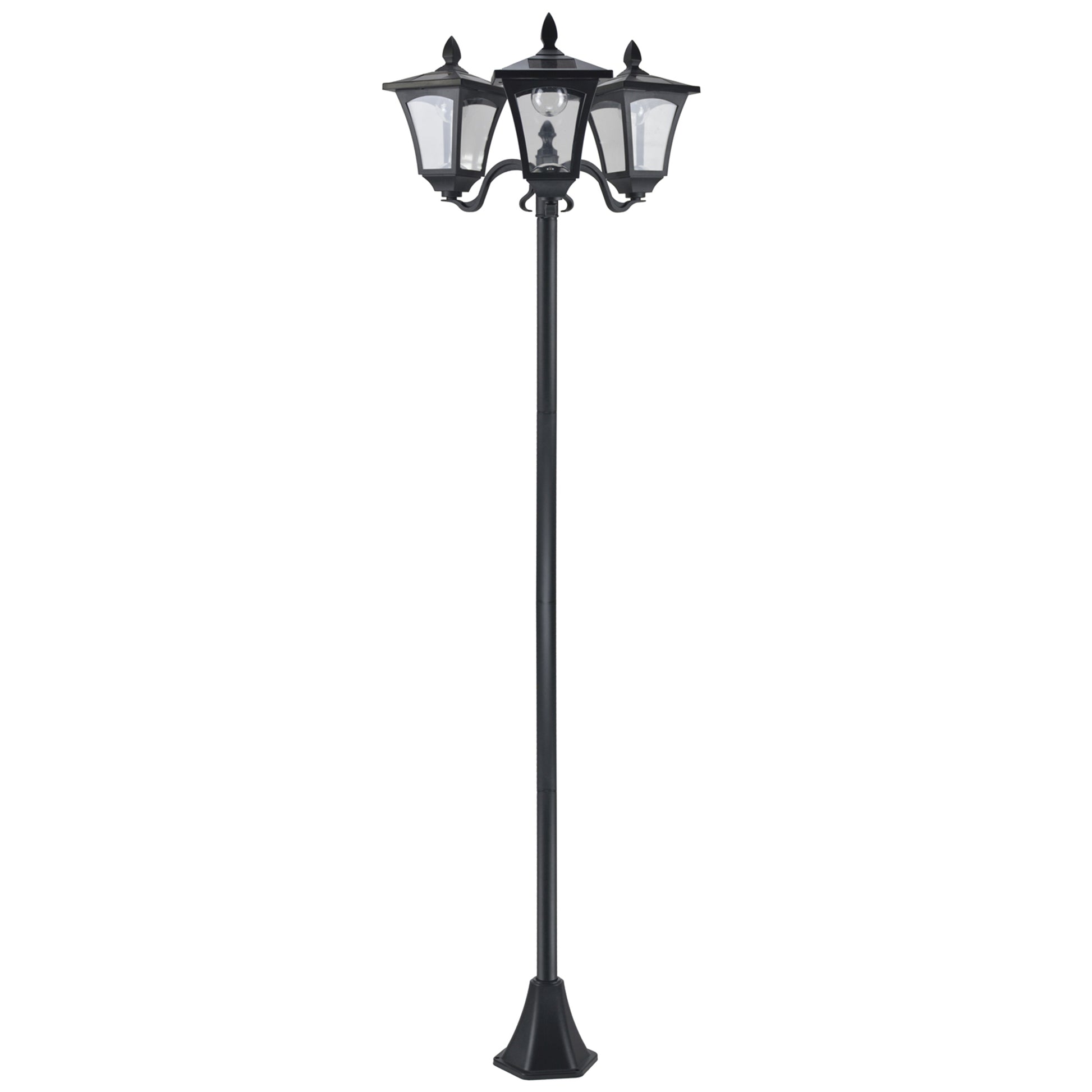 Outsunny Farol Solar de Jardín con 3 Luces LED Impermeable IP44 Sensor de Noche Farola de Exterior para Camino Terraza Patio 51,5x47x182,5 cm Negro