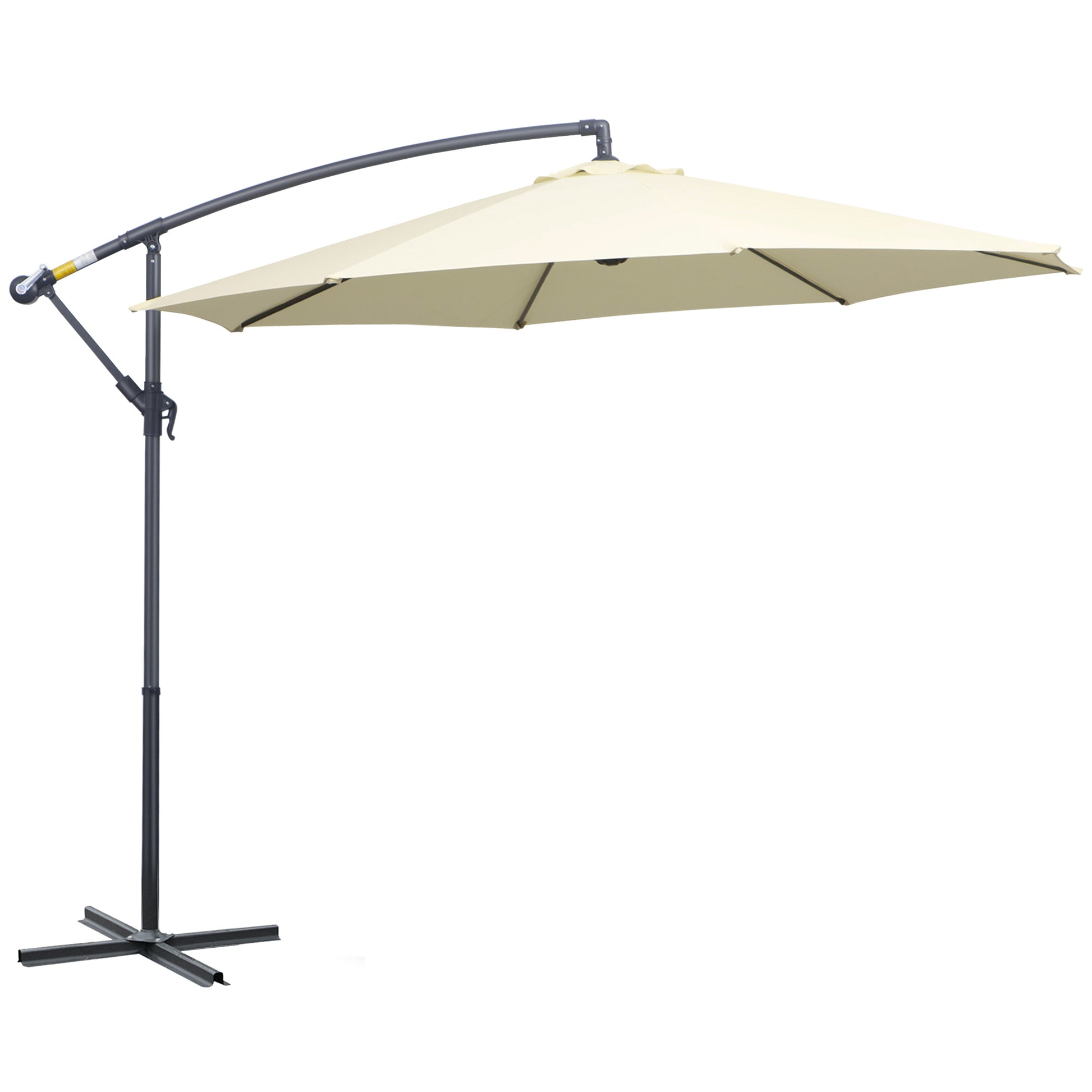 Outsunny Sombrilla de Jardín Ø300x250 cm Parasol Excéntrico Inclinable con Manivela Base Cruzada y Soporte de Metal 8 Varillas para Terraza Exterior Balcón Beige