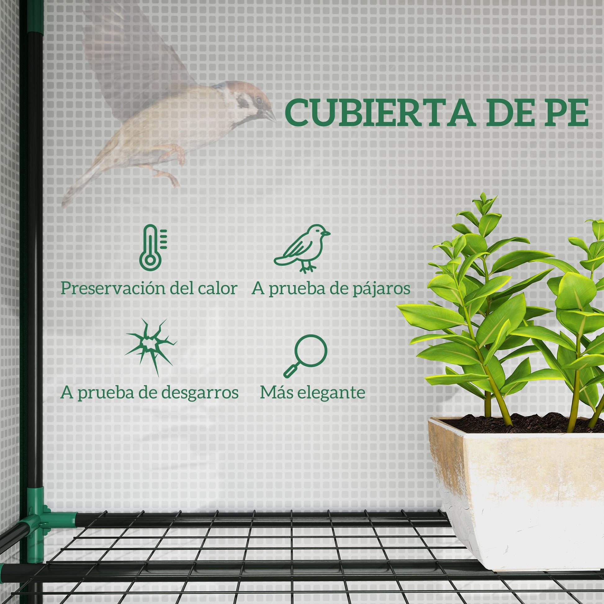 Outsunny Invernadero de Exterior de 3 Niveles Invernadero de Jardín con 9 Estantes Puerta Enrollable con Cremallera Marco de Acero Cubierta de PE 140g/m² Anti-UV para Terraza 215x46x151cm Blanco