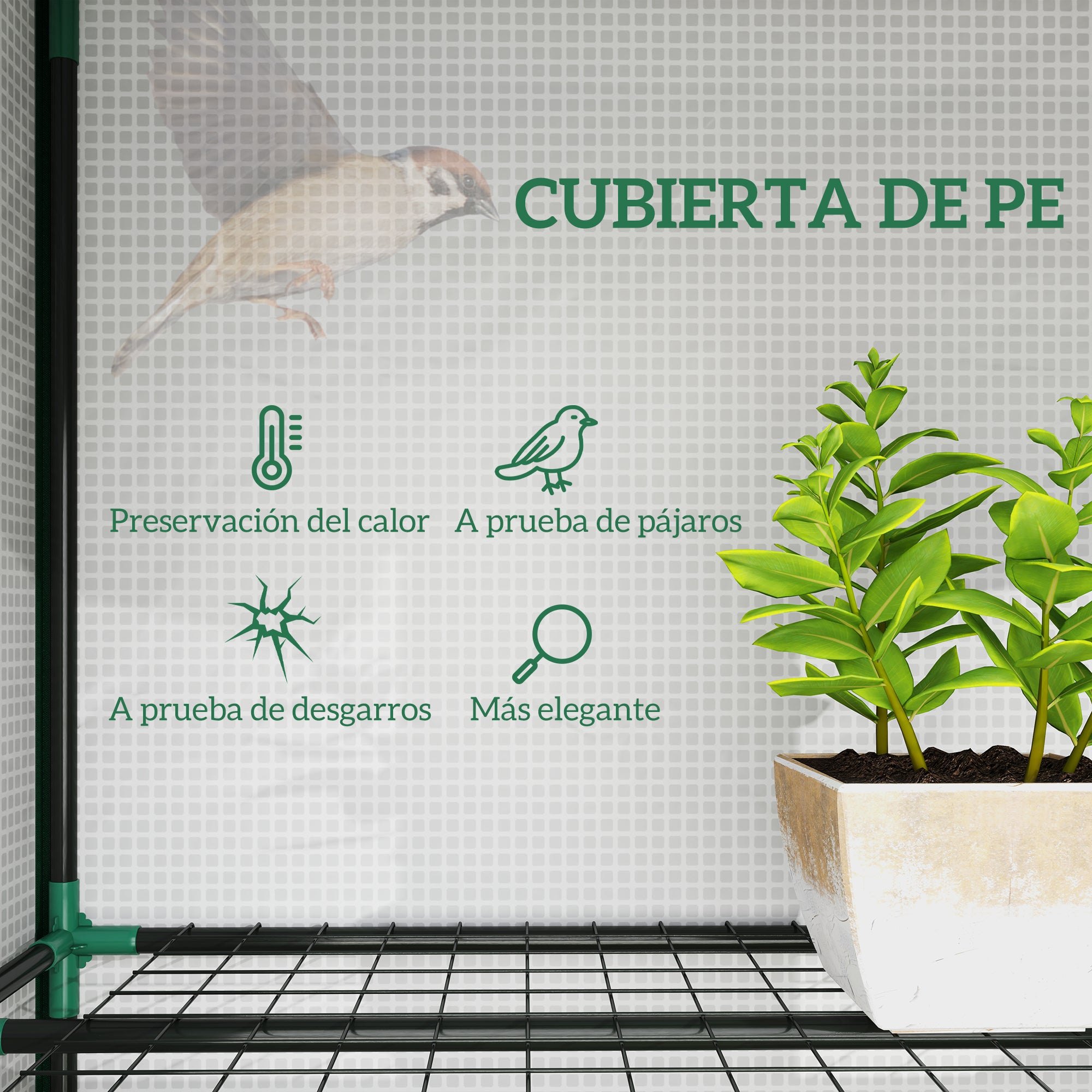 Outsunny Invernadero de Exterior de 3 Niveles Invernadero de Jardín con 9 Estantes Puerta Enrollable con Cremallera Marco de Acero Cubierta de PE 140g/m² Anti-UV para Terraza 215x46x151cm Blanco