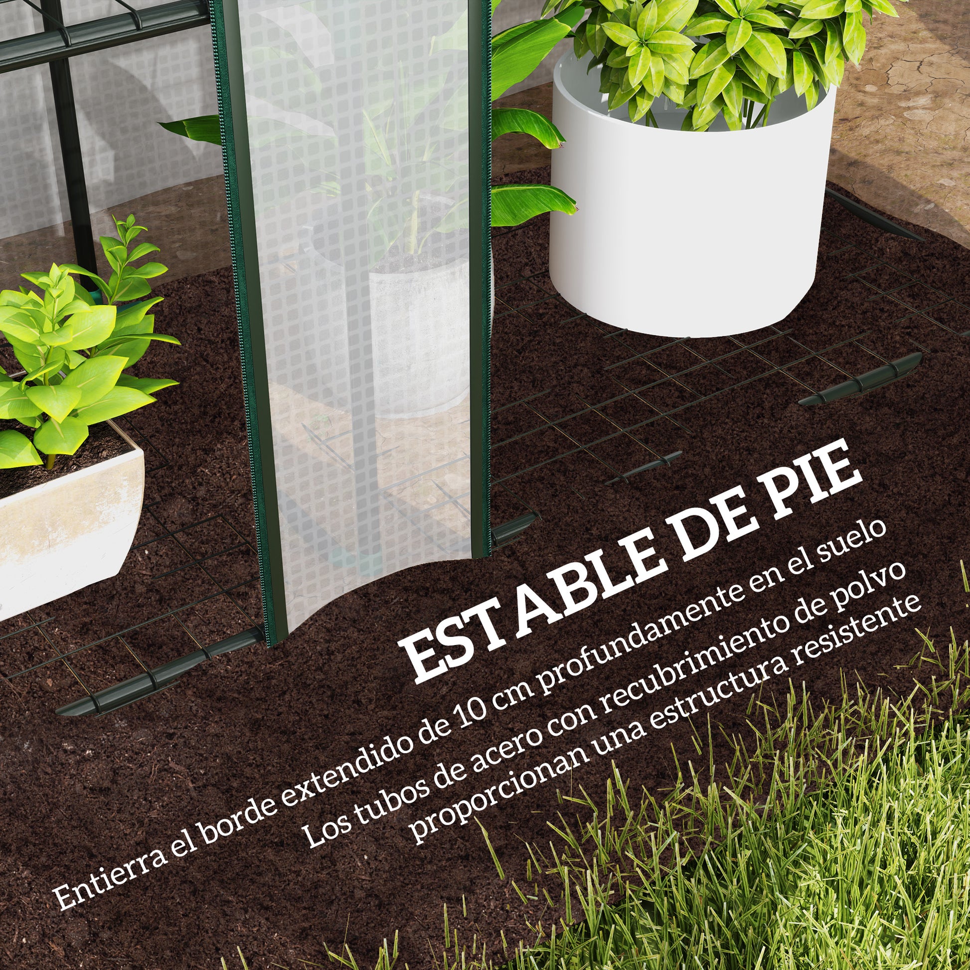 Outsunny Invernadero de Exterior de 3 Niveles Invernadero de Jardín con 9 Estantes Puerta Enrollable con Cremallera Marco de Acero Cubierta de PE 140g/m² Anti-UV para Terraza 215x46x151cm Blanco