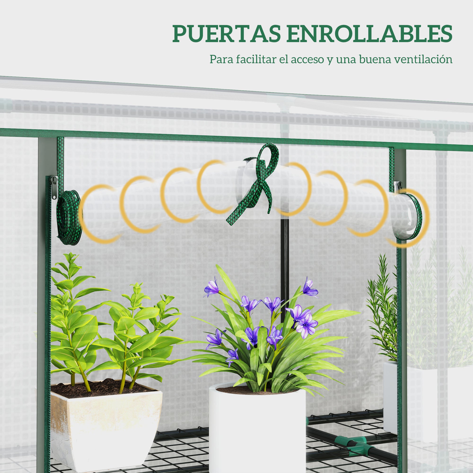 Outsunny Invernadero de Exterior de 3 Niveles Invernadero de Jardín con 9 Estantes Puerta Enrollable con Cremallera Marco de Acero Cubierta de PE 140g/m² Anti-UV para Terraza 215x46x151cm Blanco