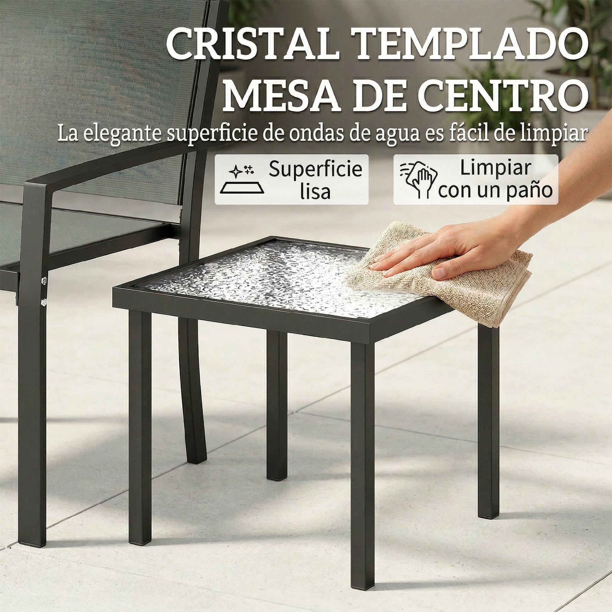 Outsunny Conjunto de Mesa y Sillas de Terraza Exterior 3 Piezas, Muebles de Jardín Exterior con 2 Sillas Anchas de Textilene, Mesa de Vidrio Templado, para Patio, Balcón, Gris Claro