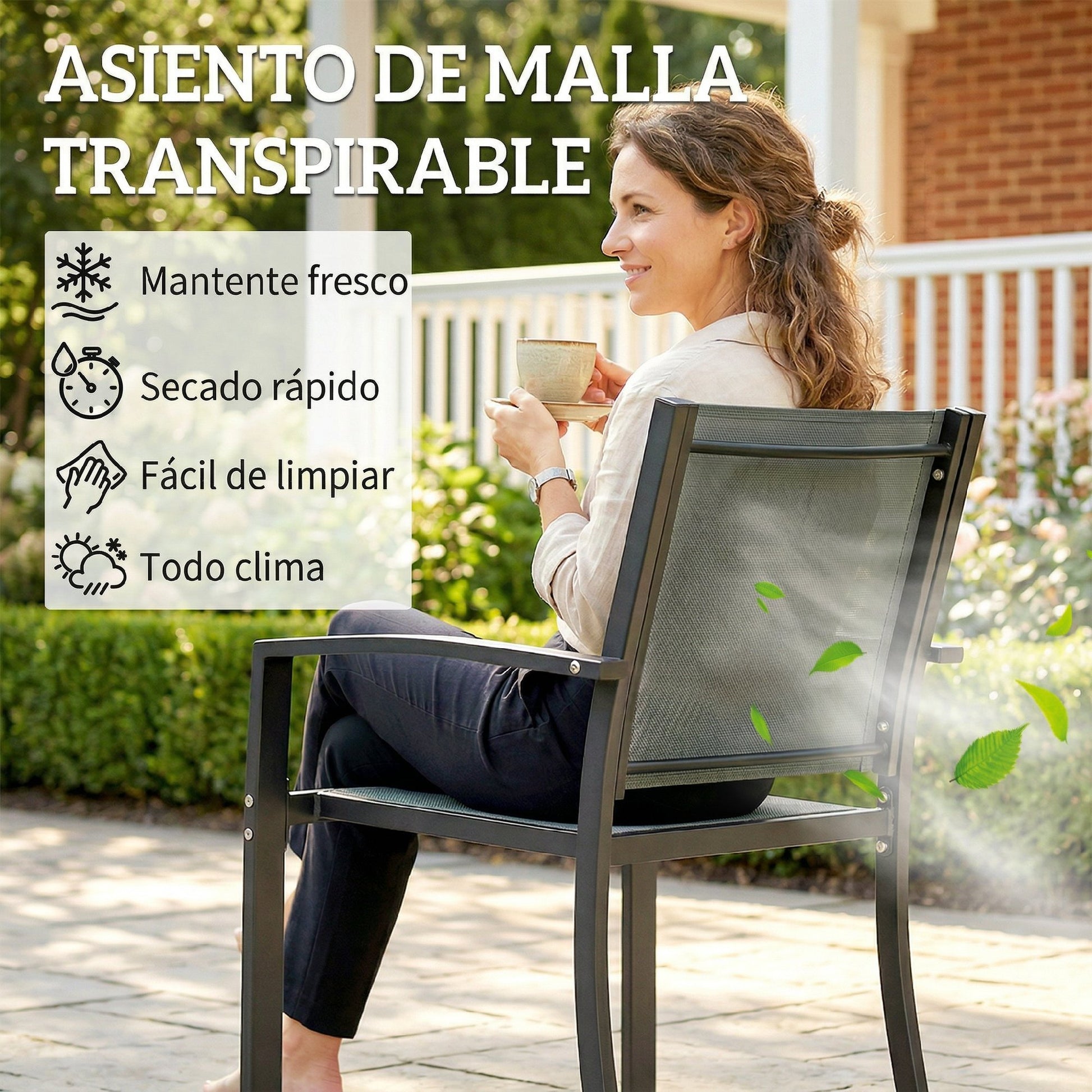 Outsunny Conjunto de Mesa y Sillas de Terraza Exterior 3 Piezas, Muebles de Jardín Exterior con 2 Sillas Anchas de Textilene, Mesa de Vidrio Templado, para Patio, Balcón, Gris Claro