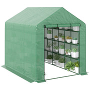Outsunny Invernadero Pequeño Invernadero de Exterior con Estantes de 4 Niveles Puerta con Cremallera y Marco de Acero Invernadero para Cultivar Plantas Flores 244x180x210 cm Verde