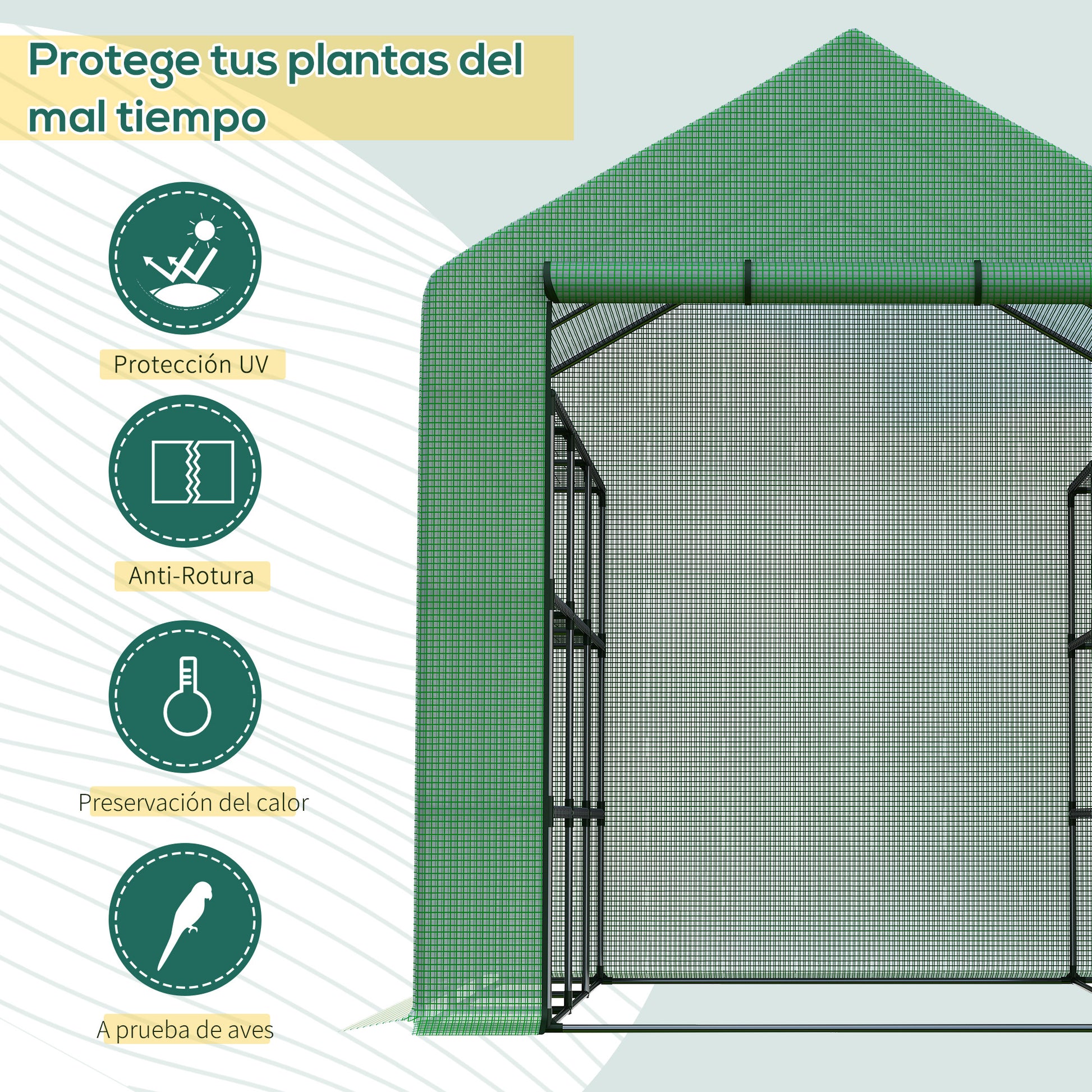Outsunny Invernadero Pequeño Invernadero de Exterior con Estantes de 4 Niveles Puerta con Cremallera y Marco de Acero Invernadero para Cultivar Plantas Flores 244x180x210 cm Verde