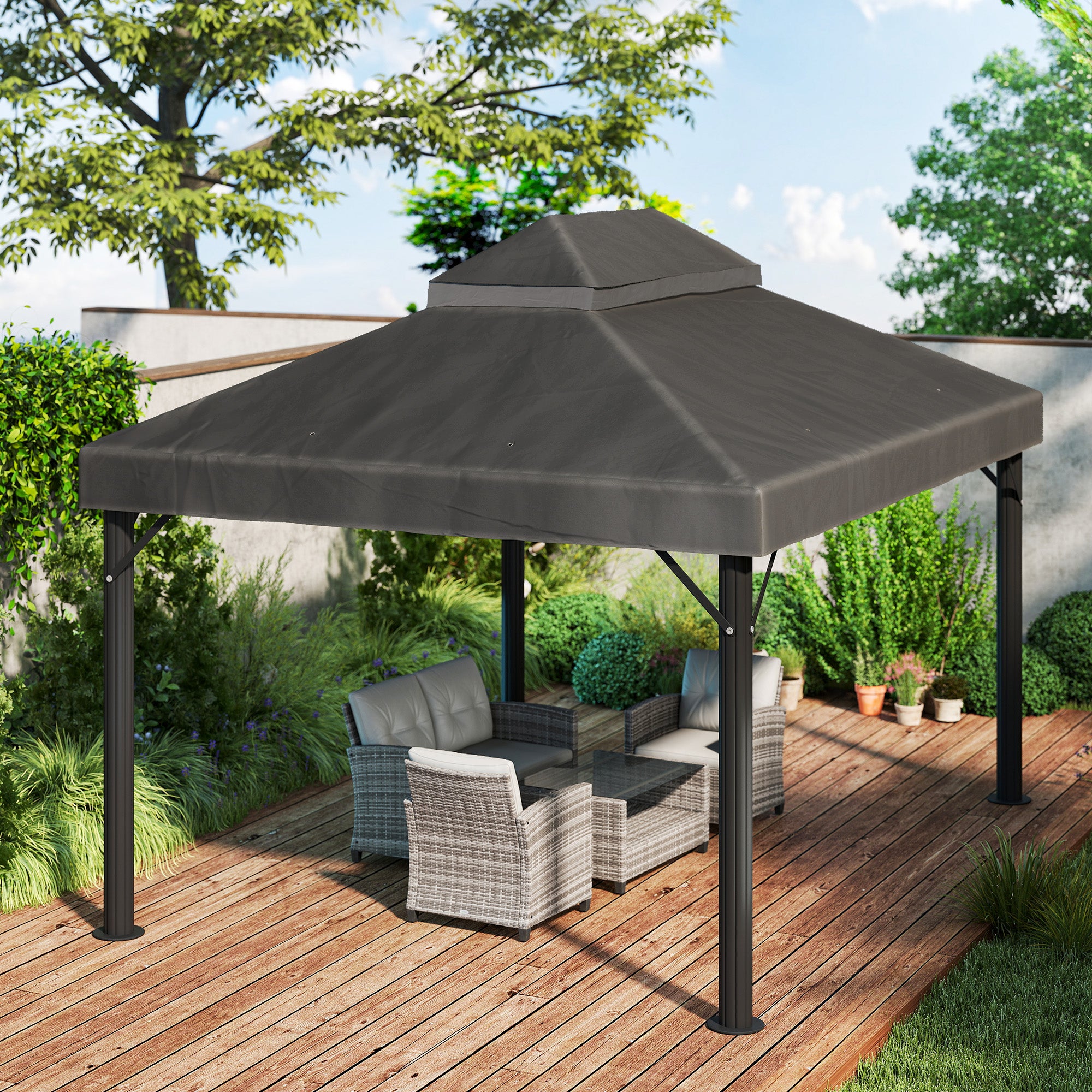 Outsunny Techo de Repuesto para Cenador, 4x3 m, Cubierta de Repuesto con Techo Doble, Orificios de Drenaje y Protección UPF30+, SOLO Toldo de Recambio para Pabellón Gazebo, Gris Oscuro