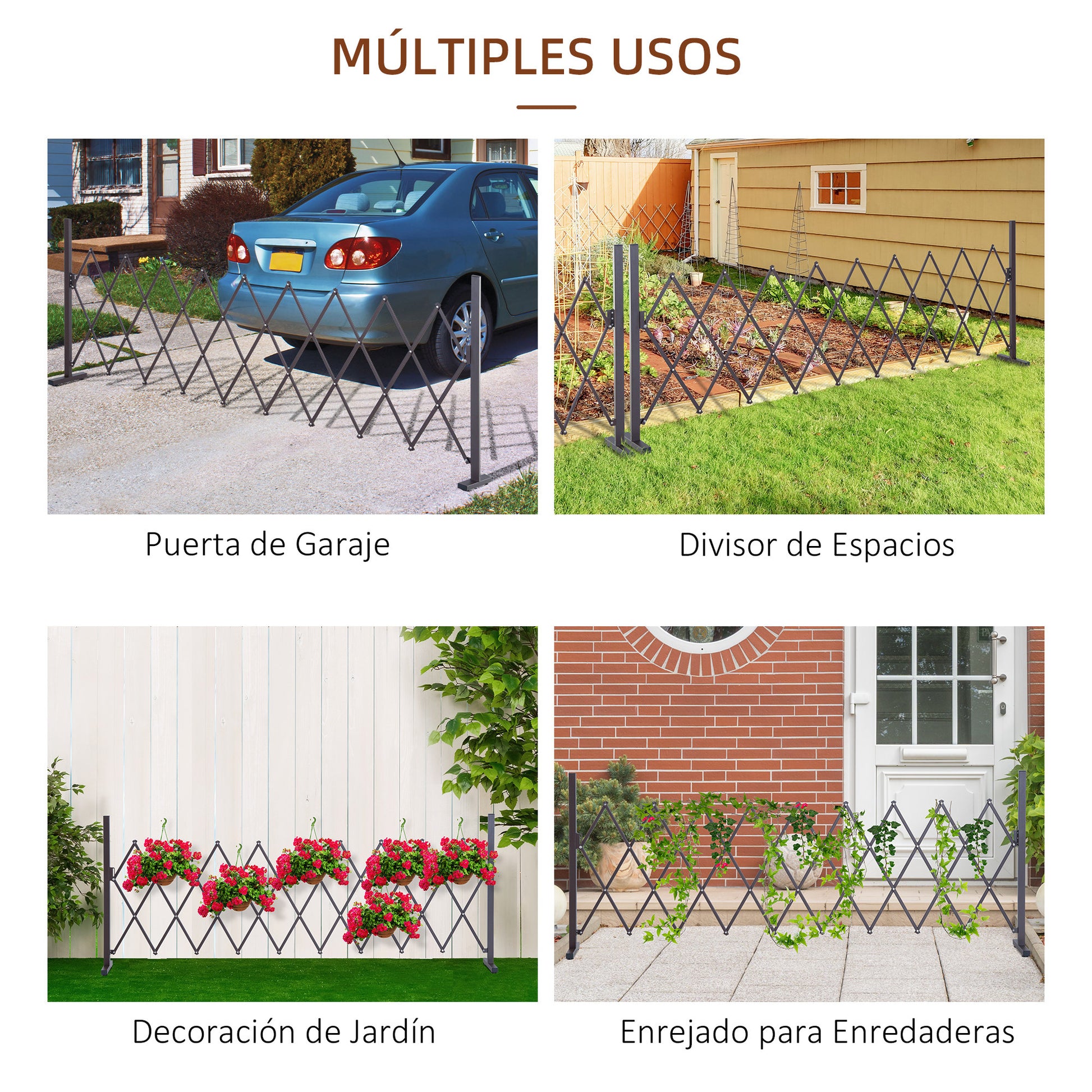 Outsunny Valla de Jardín Exterior de Aleación de Aluminio Puerta de Jardín Exterior Extensible Valla Metálica para Decoración Terraza Patio 250x31x103,5 cm Café Oscuro