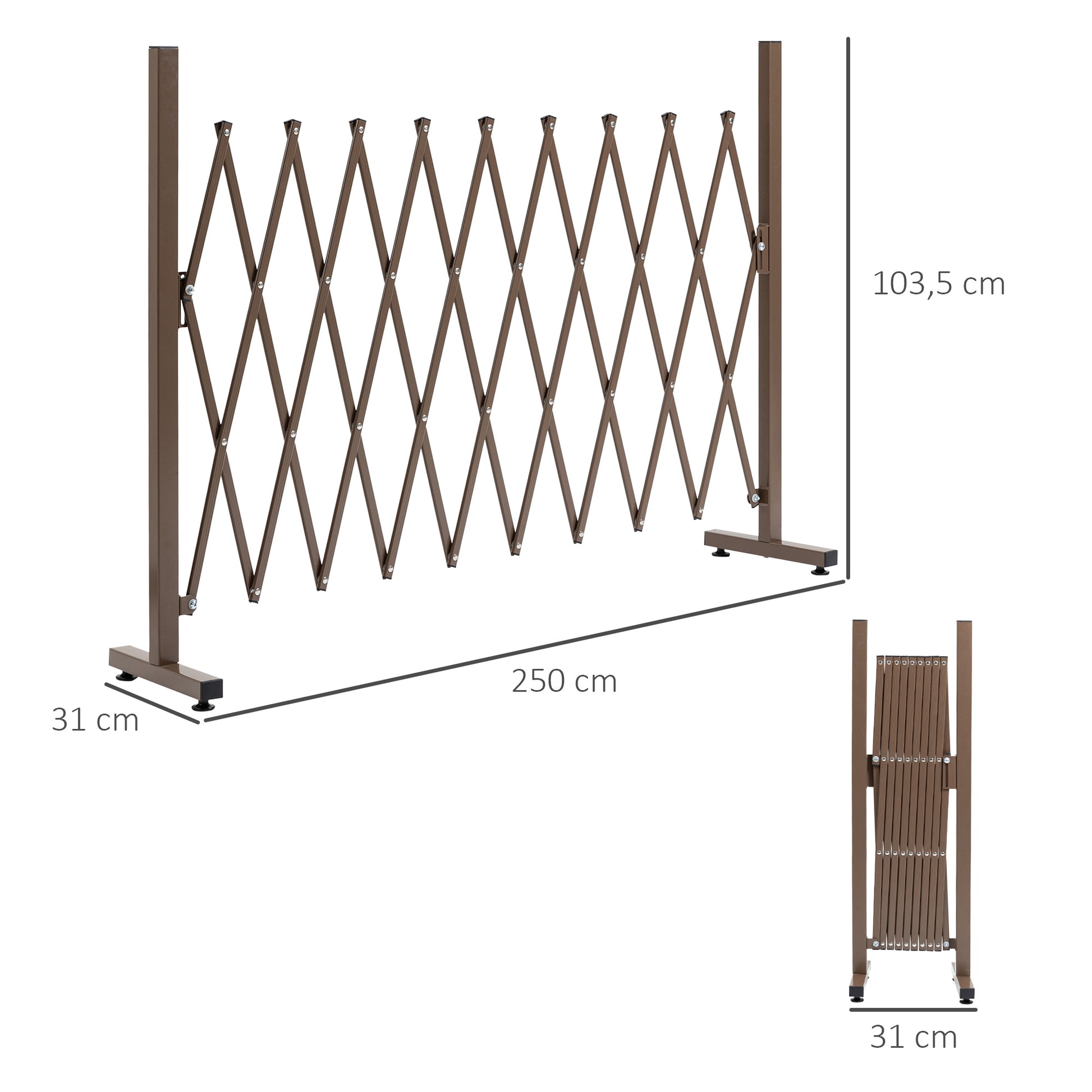 Outsunny Valla de Jardín Exterior de Aleación de Aluminio Puerta de Jardín Exterior Extensible Valla Metálica para Decoración Terraza Patio 250x31x103,5 cm Café Oscuro