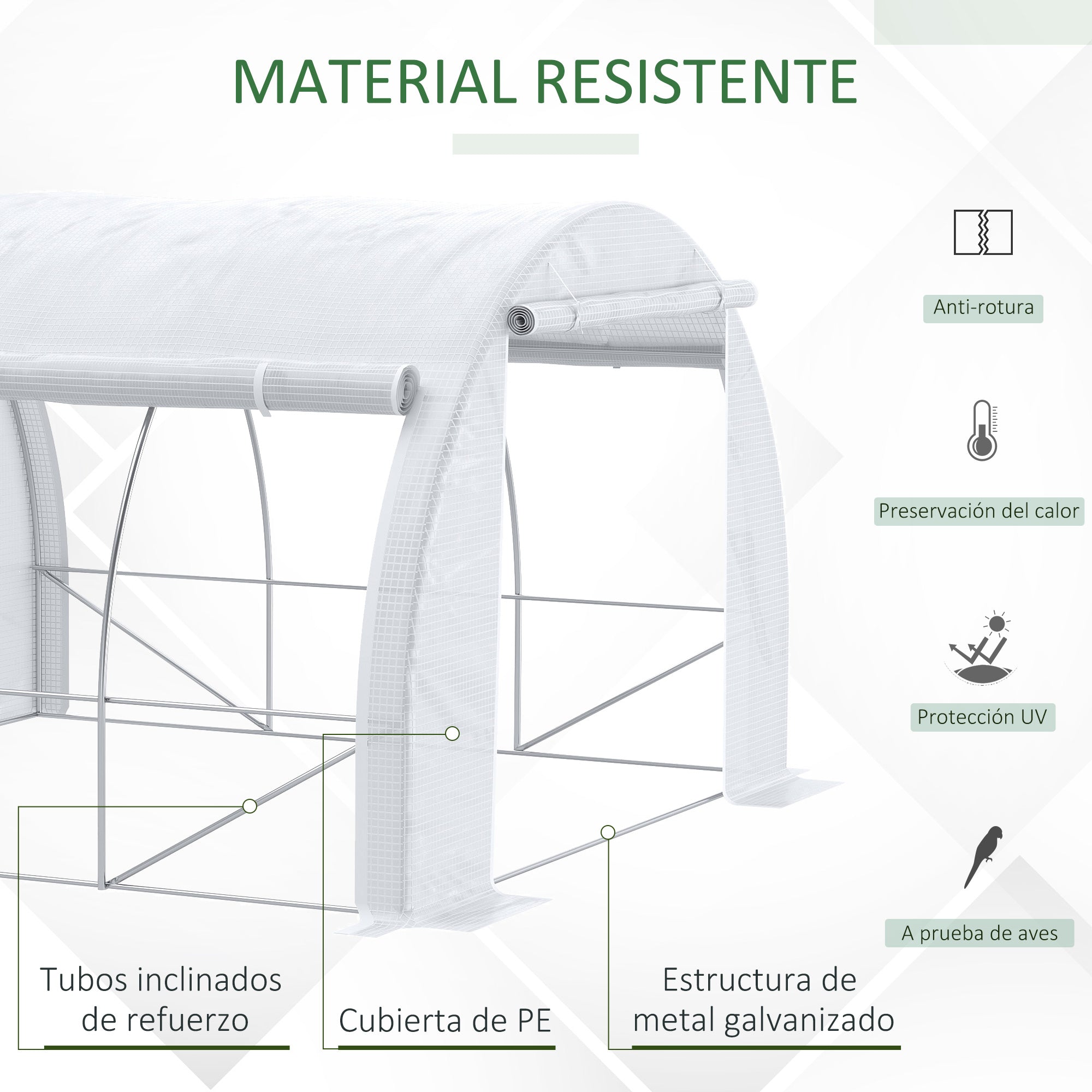 Outsunny Invernadero de Exterior 3x3x2 m Invernadero de Túnel con Puerta y 6 Ventanas de Malla Enrollables Invernadero de Huerto para Patio Jardín Blanco