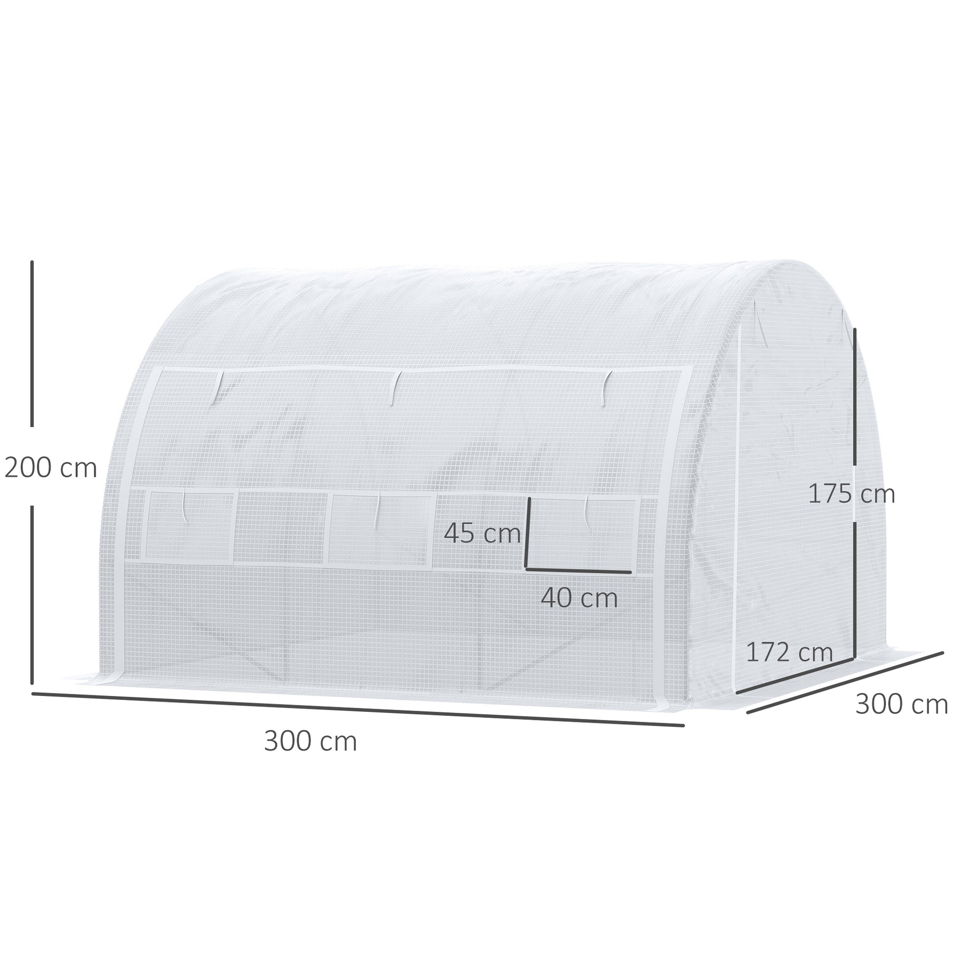 Outsunny Invernadero de Exterior 3x3x2 m Invernadero de Túnel con Puerta y 6 Ventanas de Malla Enrollables Invernadero de Huerto para Patio Jardín Blanco