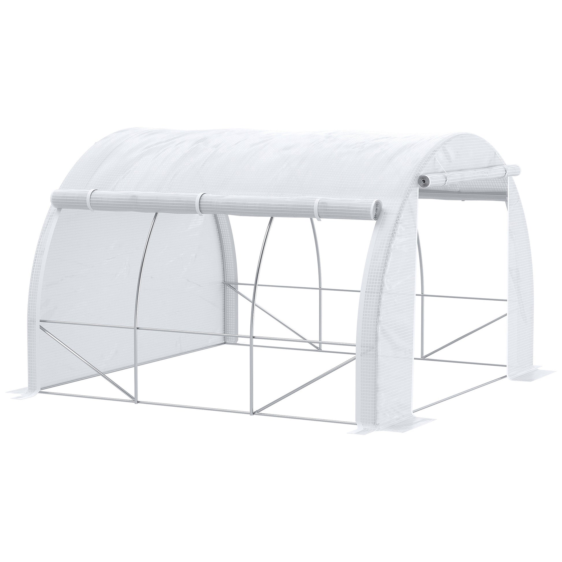 Outsunny Invernadero de Exterior 3x3x2 m Invernadero de Túnel con Puerta y 6 Ventanas de Malla Enrollables Invernadero de Huerto para Patio Jardín Blanco
