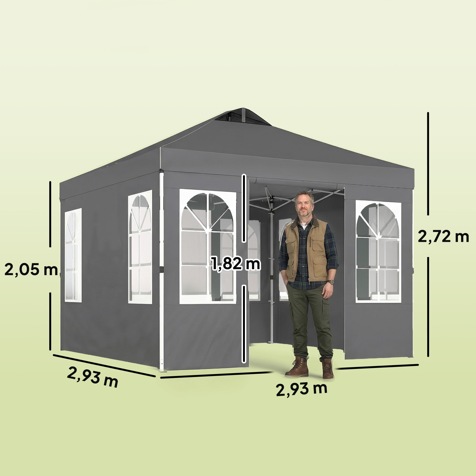 Outsunny Carpa Plegable 3x3 m, Pop-up, con 4 Laterales Extraíbles, Cenador de Jardín con UPF50+, Bloqueo Central, Altura Ajustable, Bolsa de Transporte, Sacos Arena, Gazebo para Exterior, Gris Oscuro