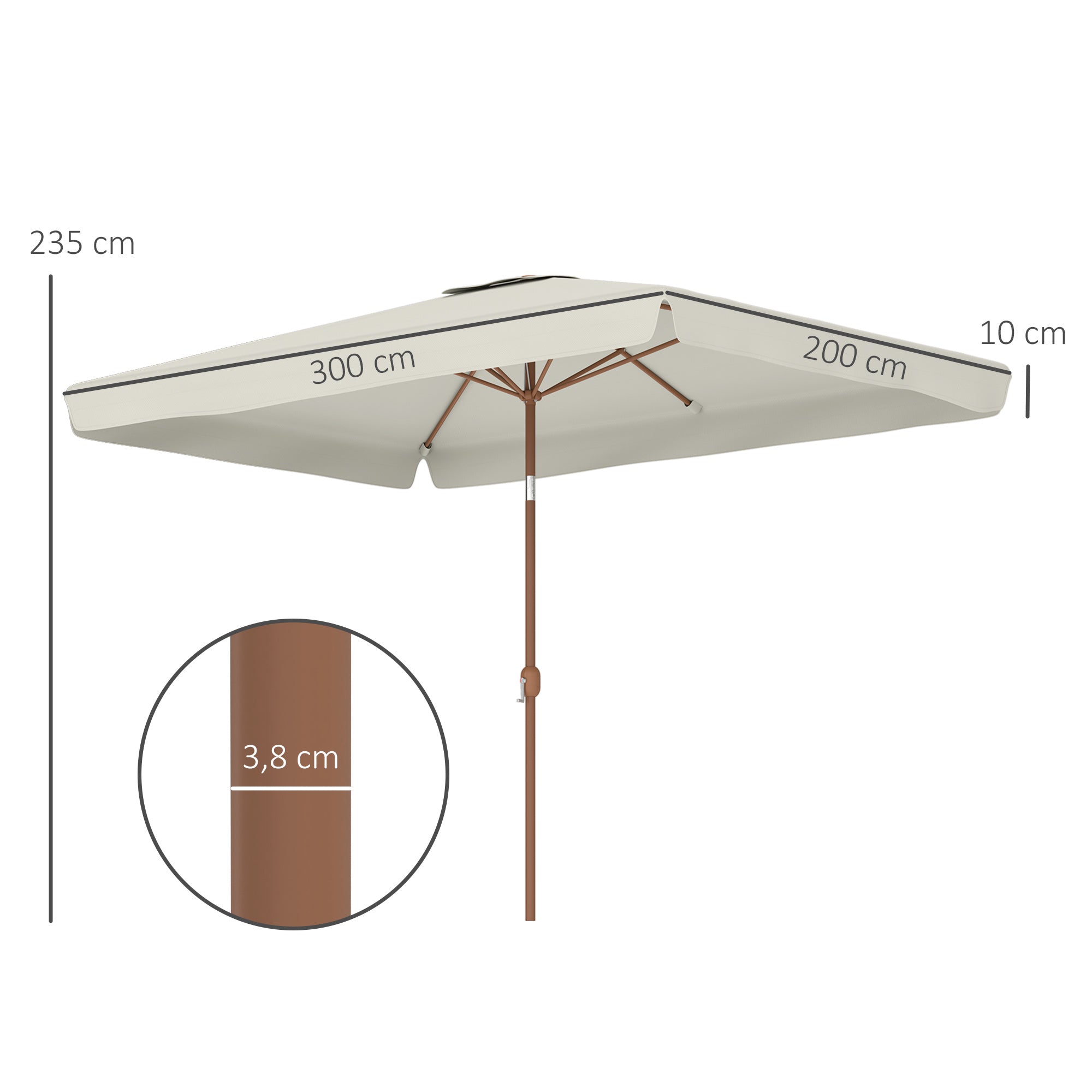 Outsunny Sombrilla de Terraza Exterior 300x200 cm Parasol de Terraza Exterior con Ángulo Ajustable Mástil de Aluminio Manivela y Protección UV 50+ Sombrilla para Jardín Patio Crema