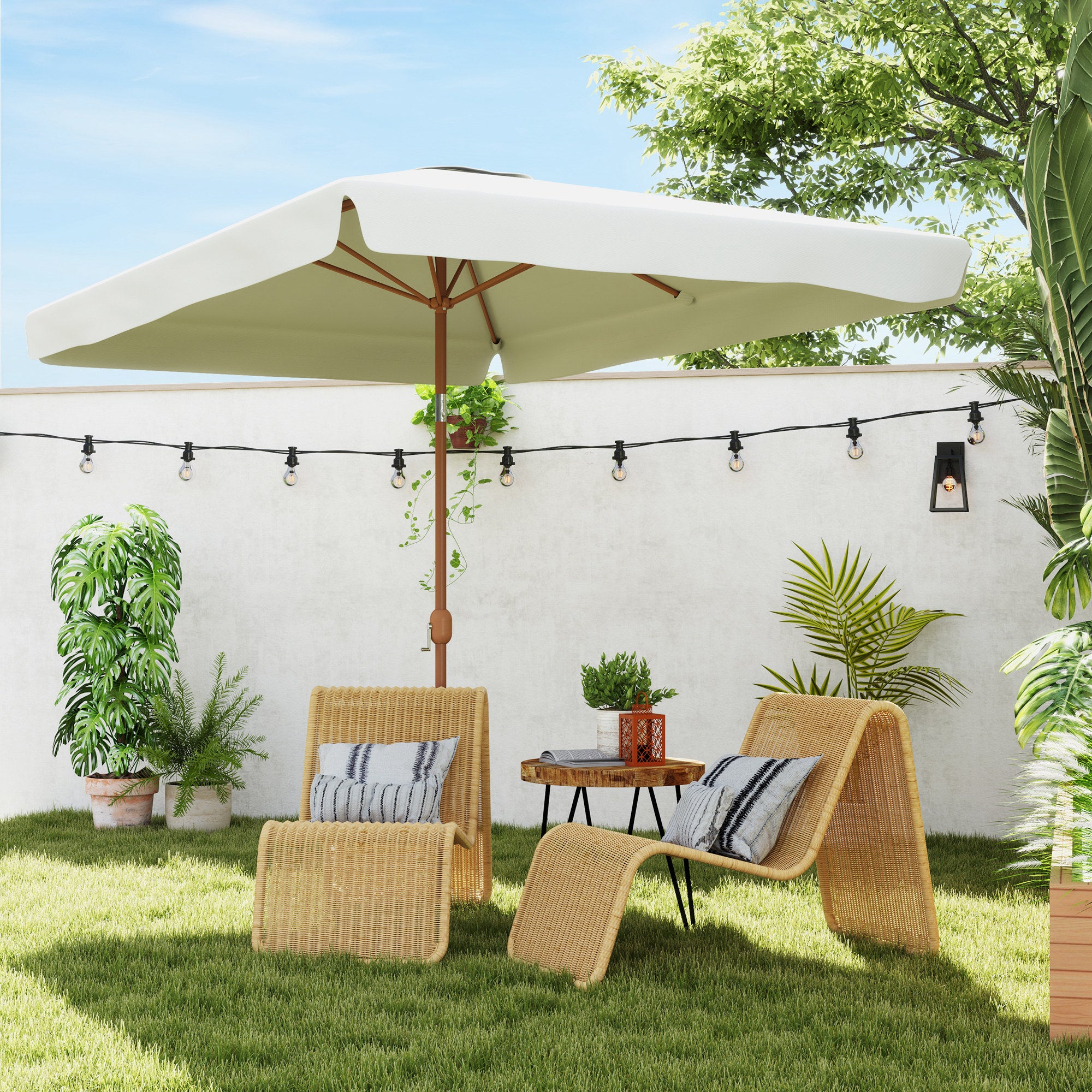 Outsunny Sombrilla de Terraza Exterior 300x200 cm Parasol de Terraza Exterior con Ángulo Ajustable Mástil de Aluminio Manivela y Protección UV 50+ Sombrilla para Jardín Patio Crema