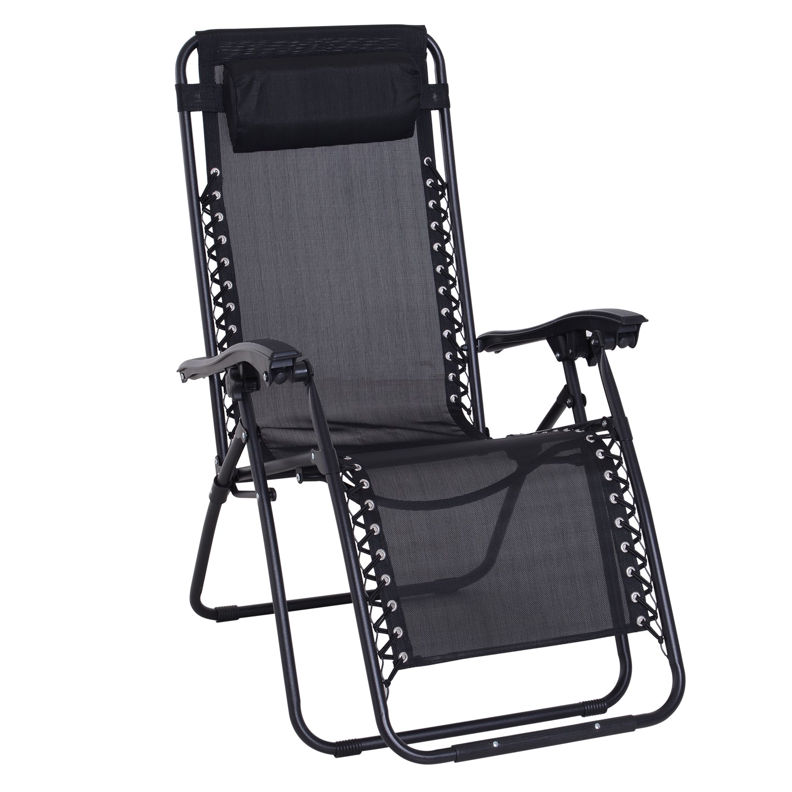 Outsunny Tumbona Plegable de Jardín Silla Gravedad Cero Sillón de Playa Relajante Texteline Marco Acero Carga 120kg 90x65x110 cm Negro