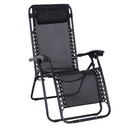 Outsunny Tumbona Plegable de Jardín Silla Gravedad Cero Sillón de Playa Relajante Texteline Marco Acero Carga 120kg 90x65x110 cm Negro