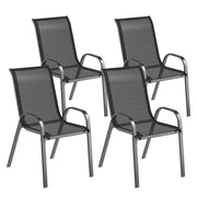 Outsunny Juego de 4 Sillas de Jardín Exterior Sillas Terraza Exterior Apilables Sillas de Jardín con Tela Transpirable Marco de Acero Reposabrazos y Respaldo 54x71x93 cm Negro