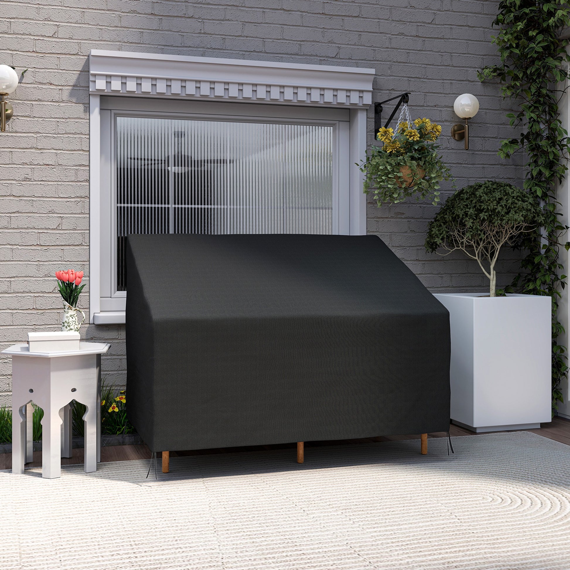Outsunny Funda para Banco de Jardín 2 Plazas, Funda Sofá Exterior Impermeable, Tela Oxford 600D con Recubrimiento, 140x84x56/94 cm para Patio, Terraza, Negro