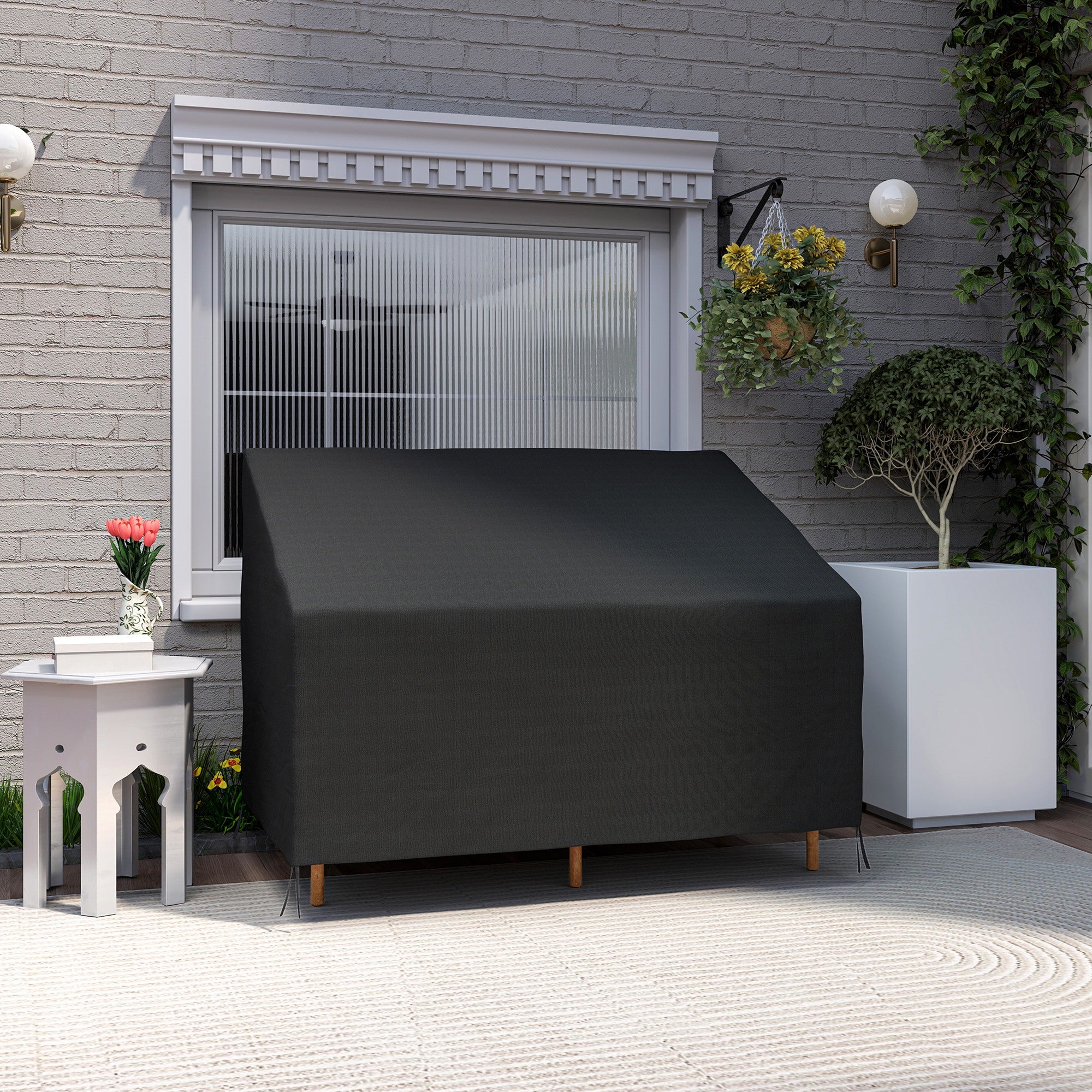 Outsunny Funda para Banco de Jardín 2 Plazas, Funda Sofá Exterior Impermeable, Tela Oxford 600D con Recubrimiento, 140x84x56/94 cm para Patio, Terraza, Negro