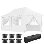 Outsunny Carpa Plegable Pop-up Gazebo 6x3x3,15 m Cenador Plegable con 6 Paredes Laterales Anti-UV Altura Ajustable Bolsa de Arena y Bolsa de Transporte para Camping Fiestas Blanco