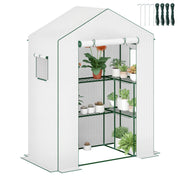 Outsunny Invernadero de Exterior de 3 Niveles Invernadero de Jardín con Puerta Enrollable 2 Ventanas Estantes en Forma de U para Cultivo de Plantas en Terraza Patio 140x73x190 cm Blanco