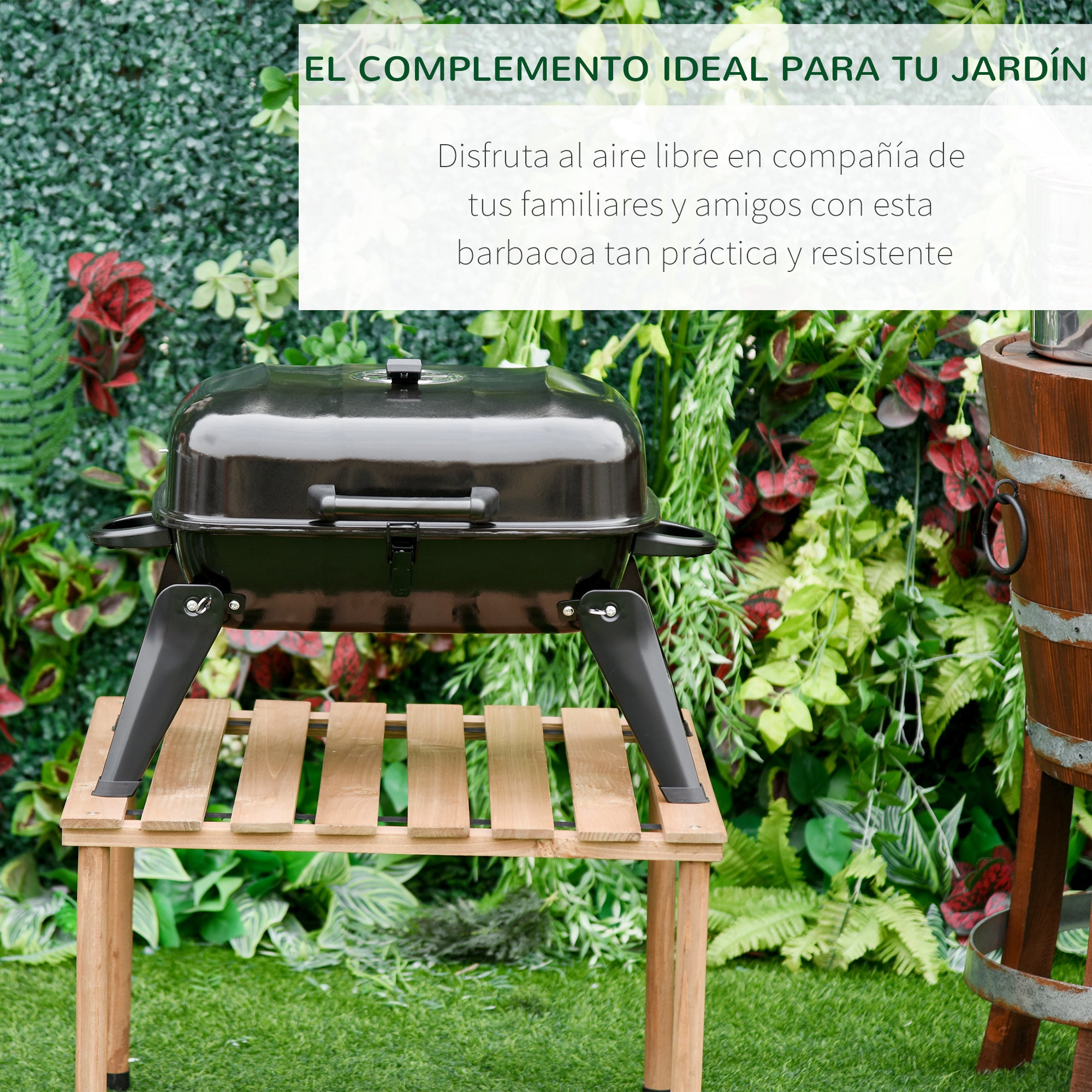 Outsunny Barbacoa de Carbón Portátil al Aire Libre Parrilla de Carbón Plegable Barbacoa de BBQ Vegetal Tamaño Compacto Facil Llevar para Exterior Acampada 59x43x39cm