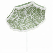 Outsunny Sombrilla de Playa con Flecos Ø180 cm, Sombrilla de Terraza Exterior con Altura Ajustable, Inclinación, Anclaje Arena y Bolsa de Transporte, UPF30+, Estampado de Hojas, Verde