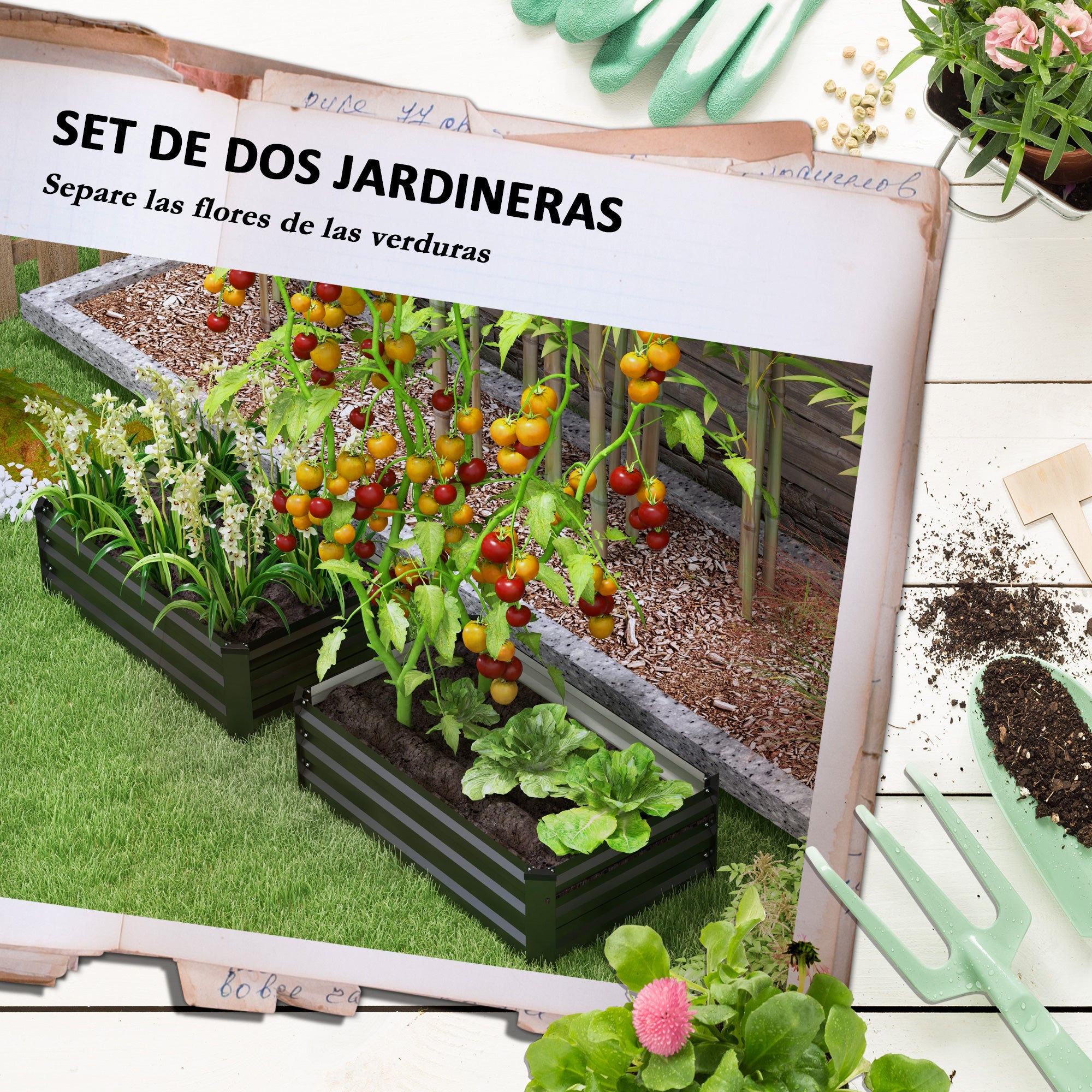 Outsunny Juego de 2 Jardineras de Exterior de Acero Huerto Urbano Rectangular para Cultivos Plantas Flores para Patio Jardín 100x60x30 cm Gris Oscuro